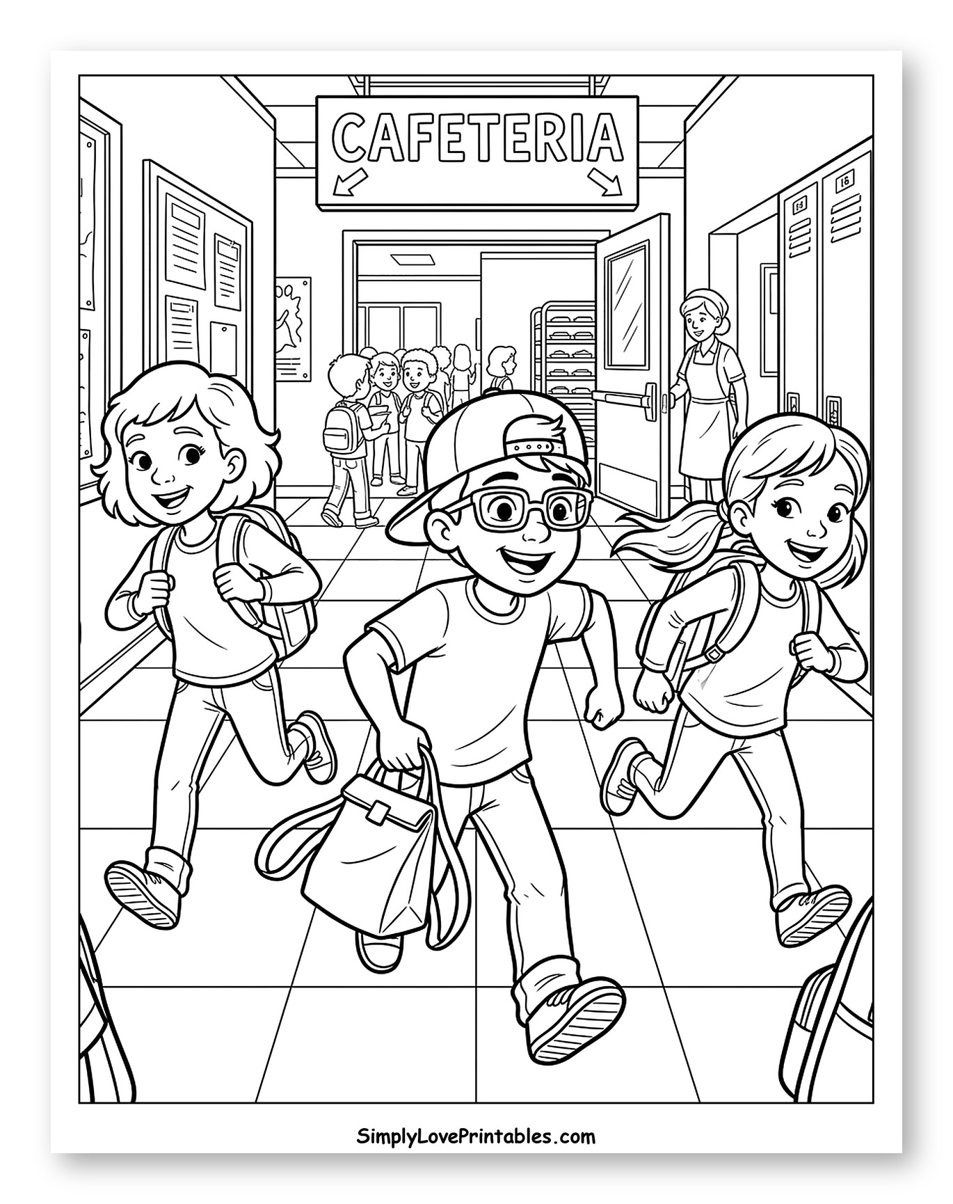 Kids Running to Cafeteria for Lunch