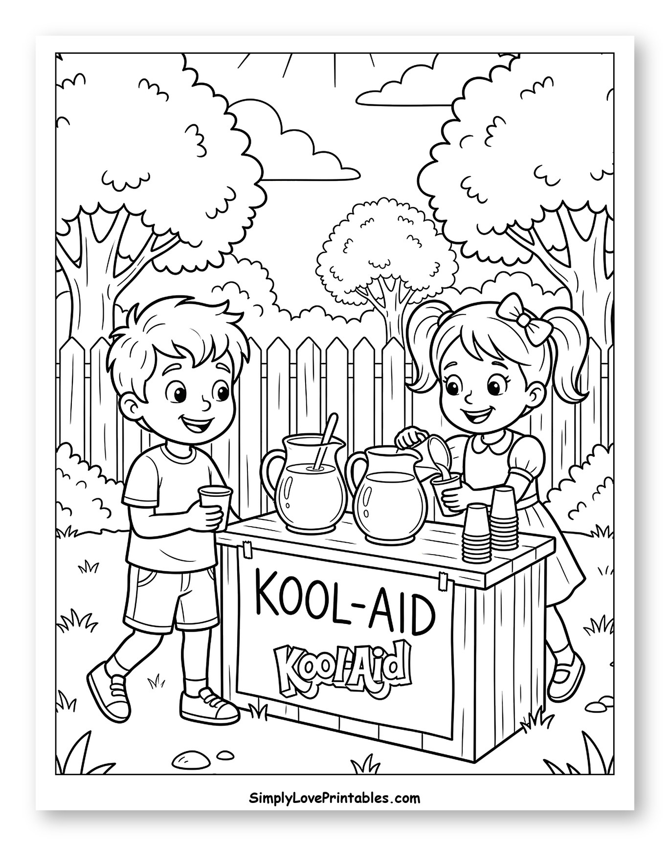 Kids Selling Refreshing Kool-Aid From a Stand Coloring Sheet for Kids