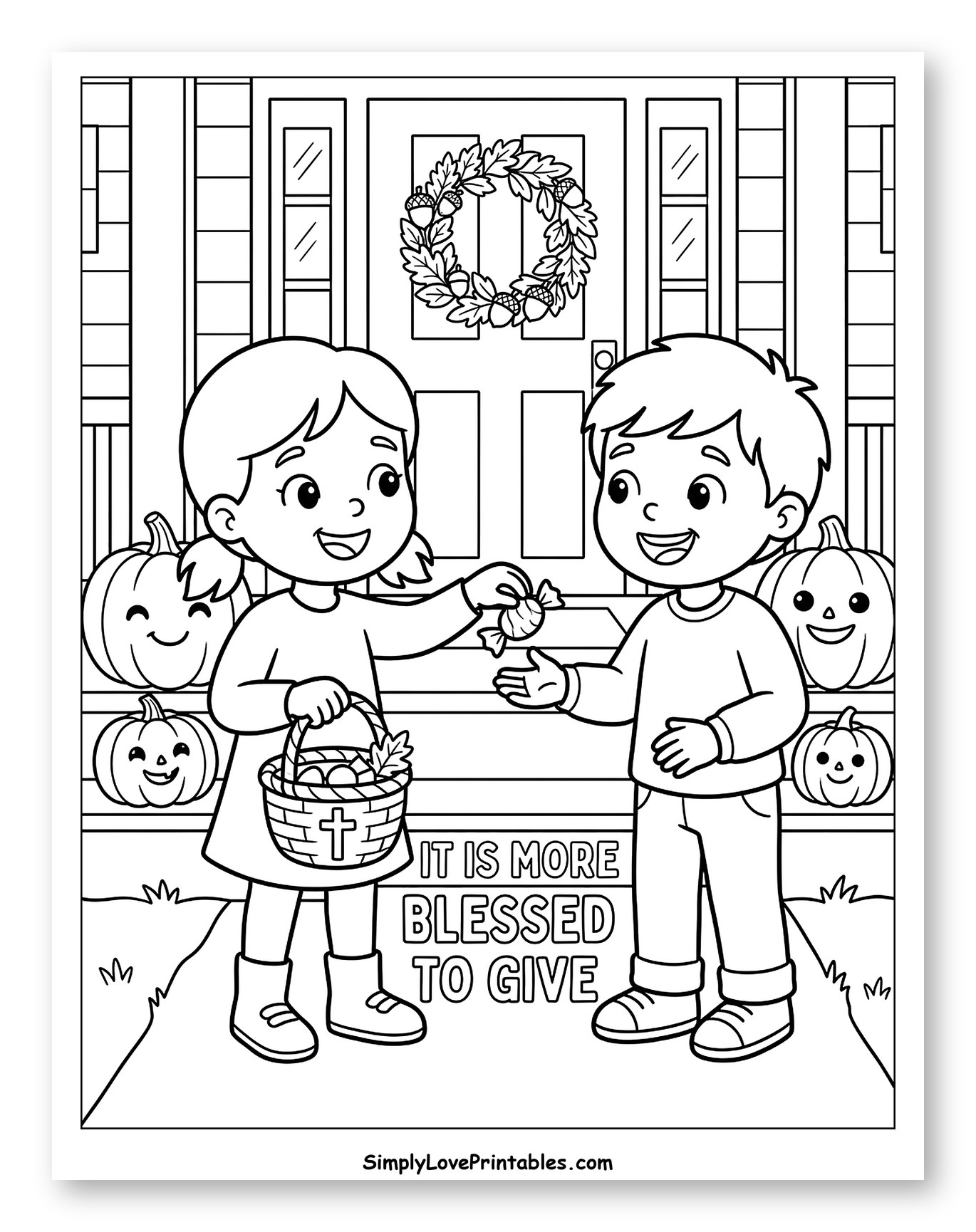 Kids Sharing Candy by a Front Door
