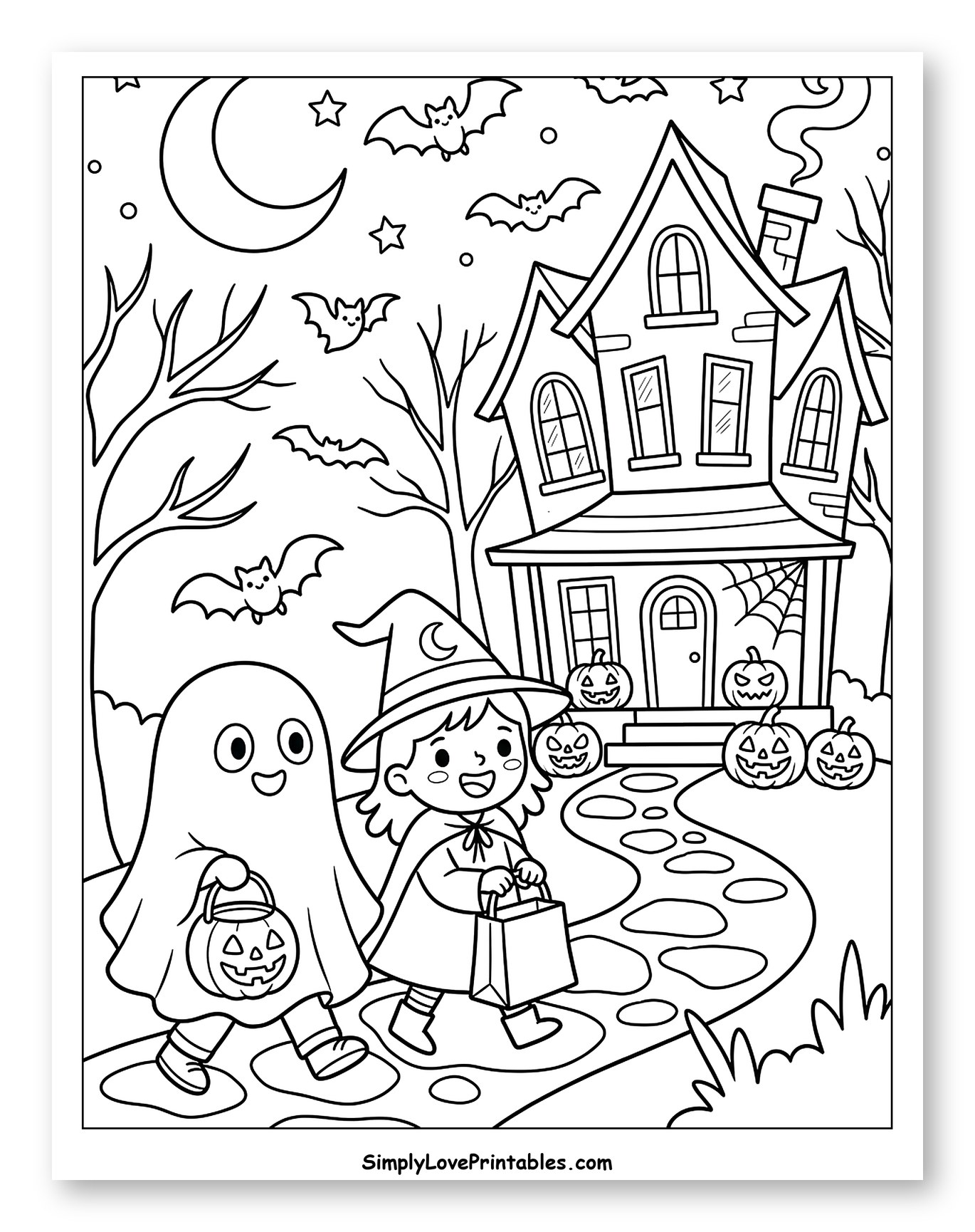 Kids Trick-or-Treating at a Haunted House