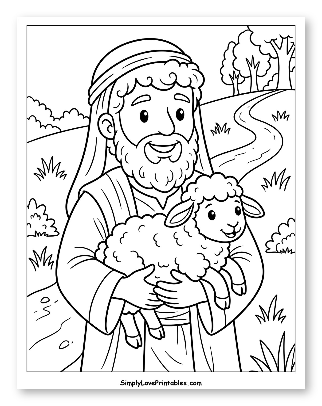 Kind Shepherd Gently Holding a Little Lamb
