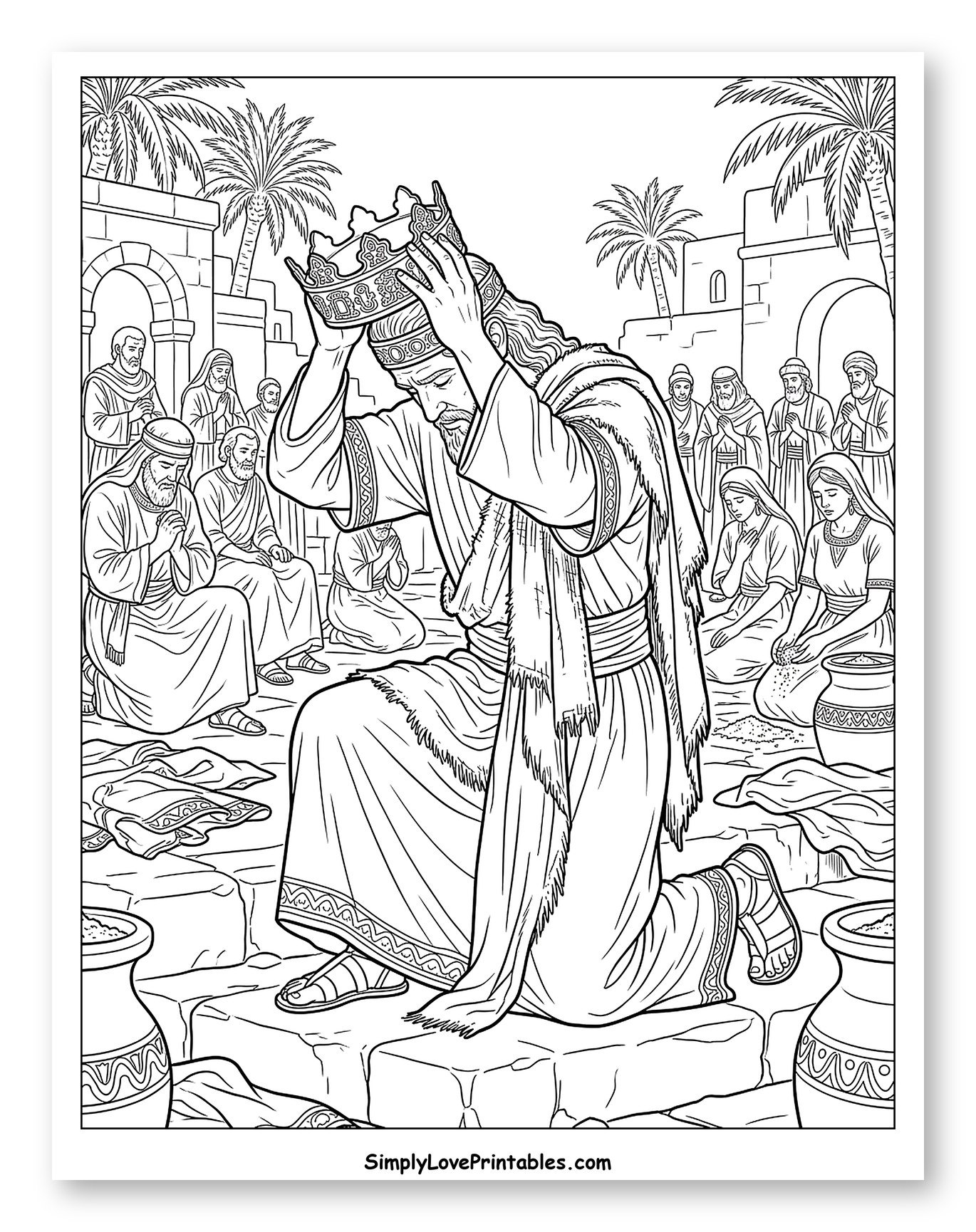 King Kneeling, Removing Crown in Prayer Coloring Page