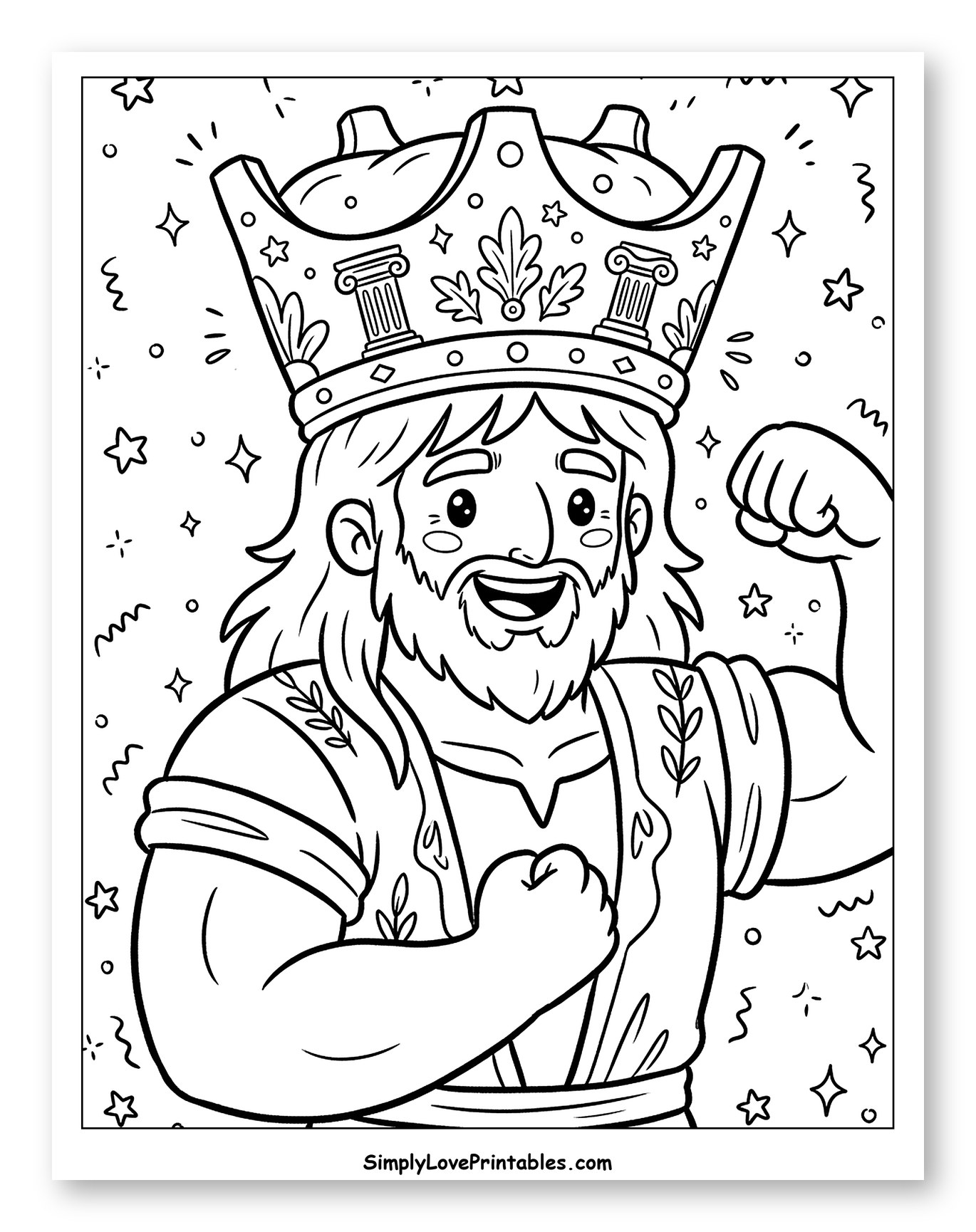 King Samson Proudly Flexing Strong Muscles to Color for Kids