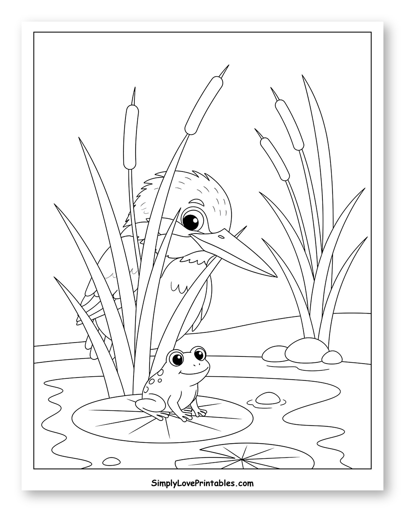Kingfisher and Frog by the Pond