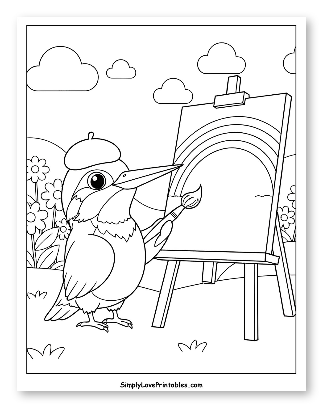 Kingfisher Artist Painting a Rainbow to Color for Kids