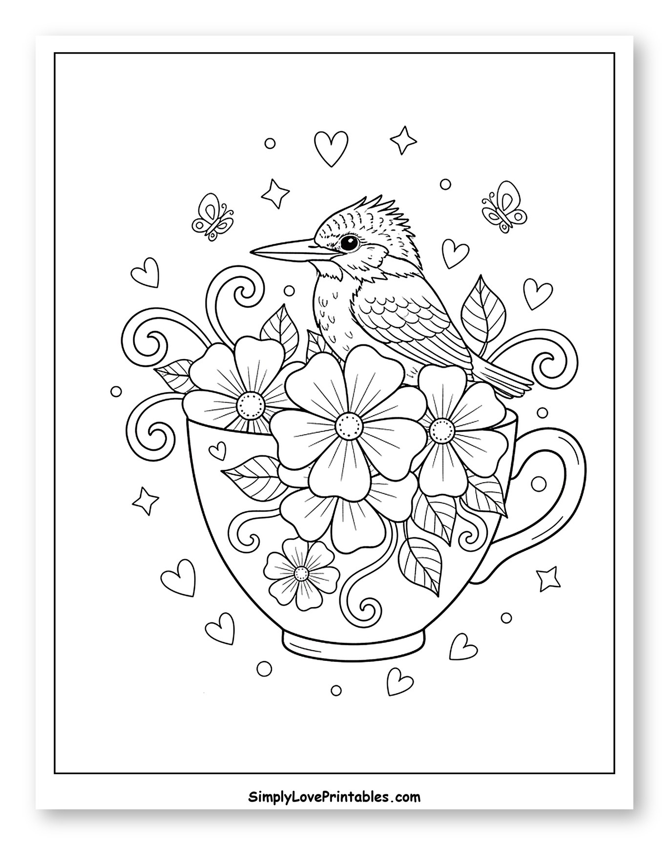 Kingfisher Bird in a Floral Teacup