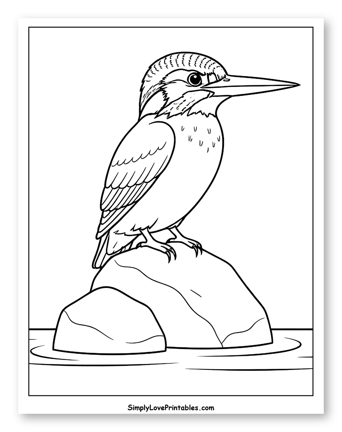 Kingfisher Bird Perched on a Rock Coloring Sheet for Toddlers