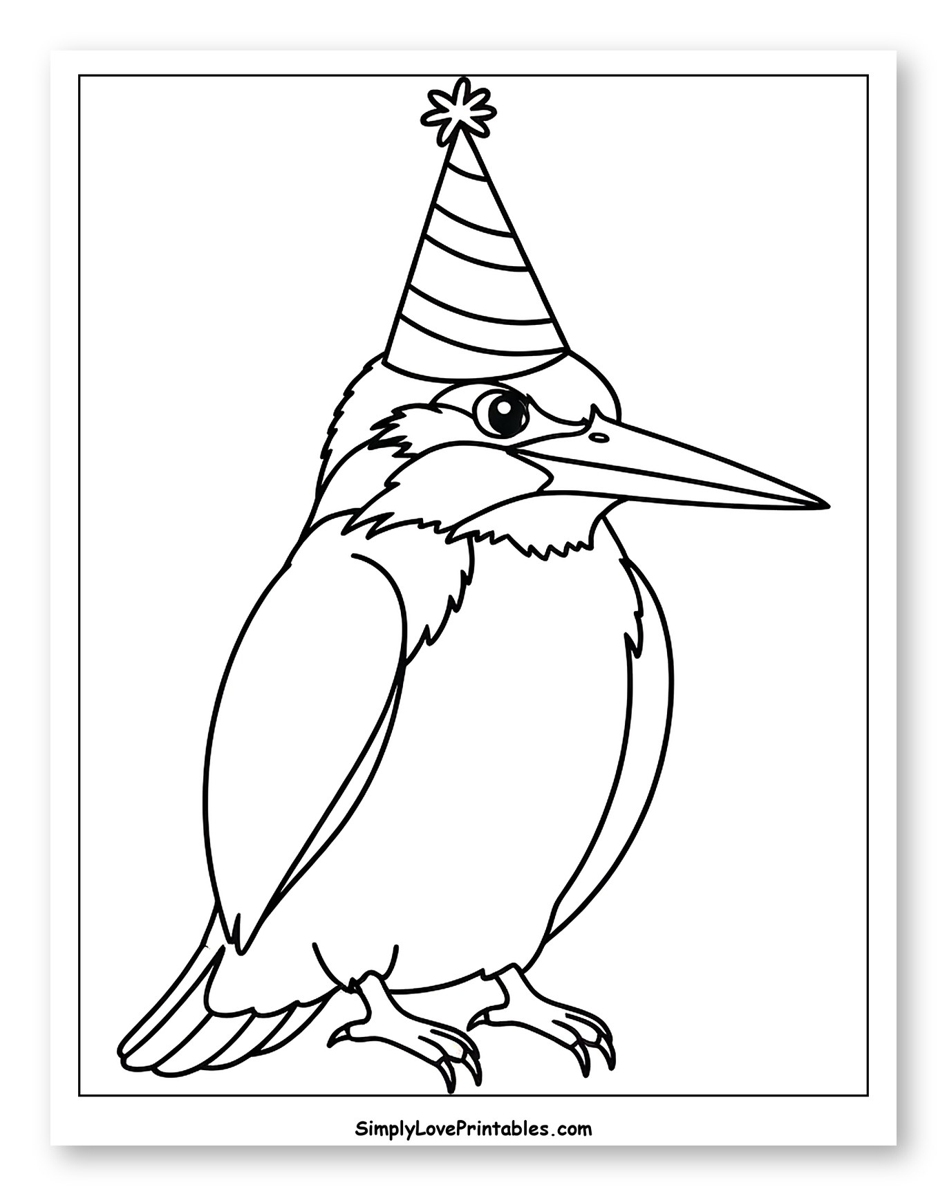Kingfisher Bird Wearing a Party Hat Coloring Page for Toddlers