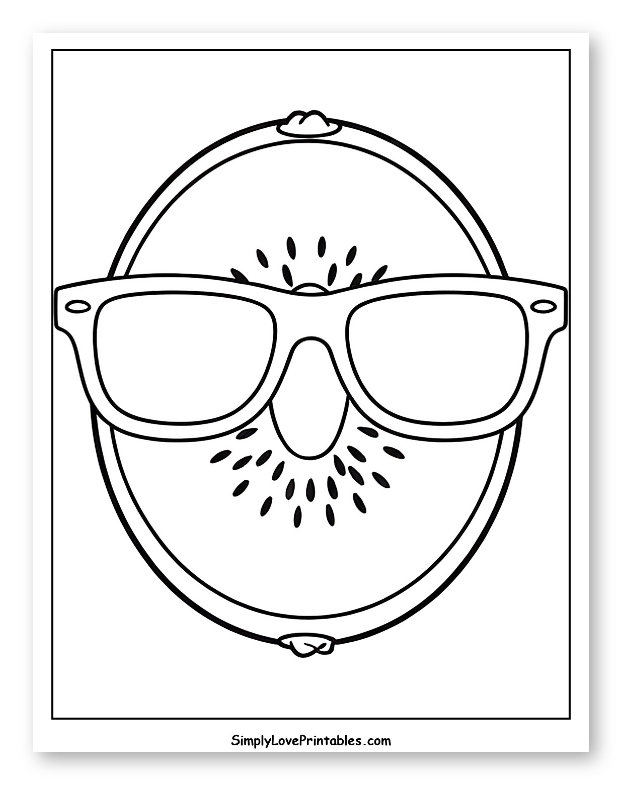 Kiwi Fruit Wearing Cool Sunglasses to Color for Toddlers