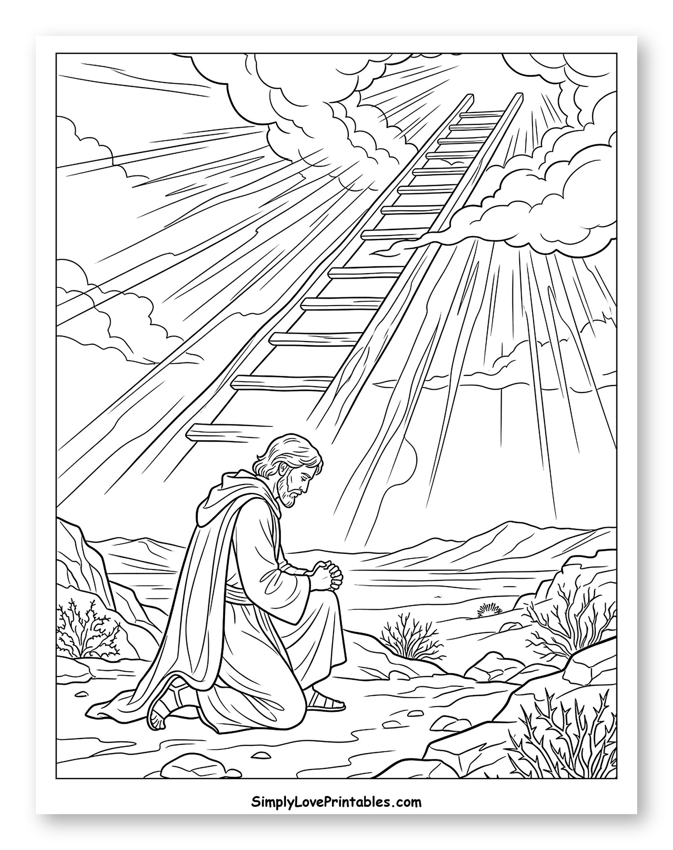 Kneeling Man Beneath a Heavenly Ladder