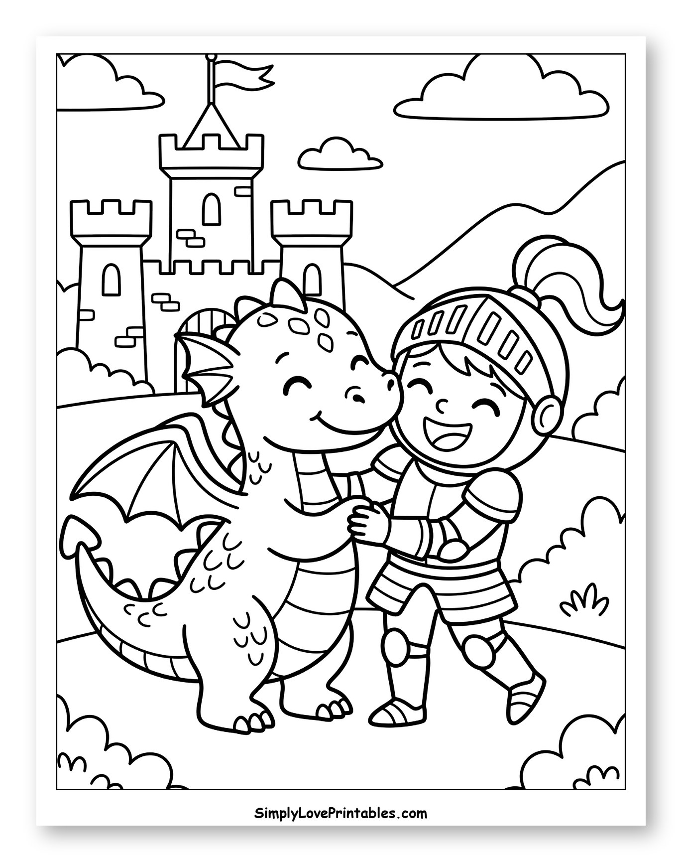 Knight and Dragon Hugging by Castle