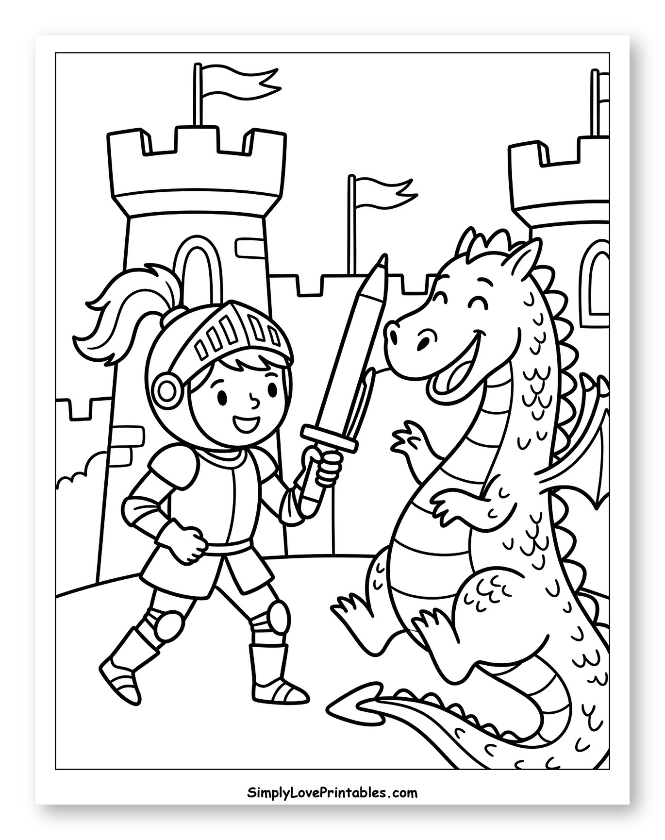 Knight and Friendly Dragon with a Castle