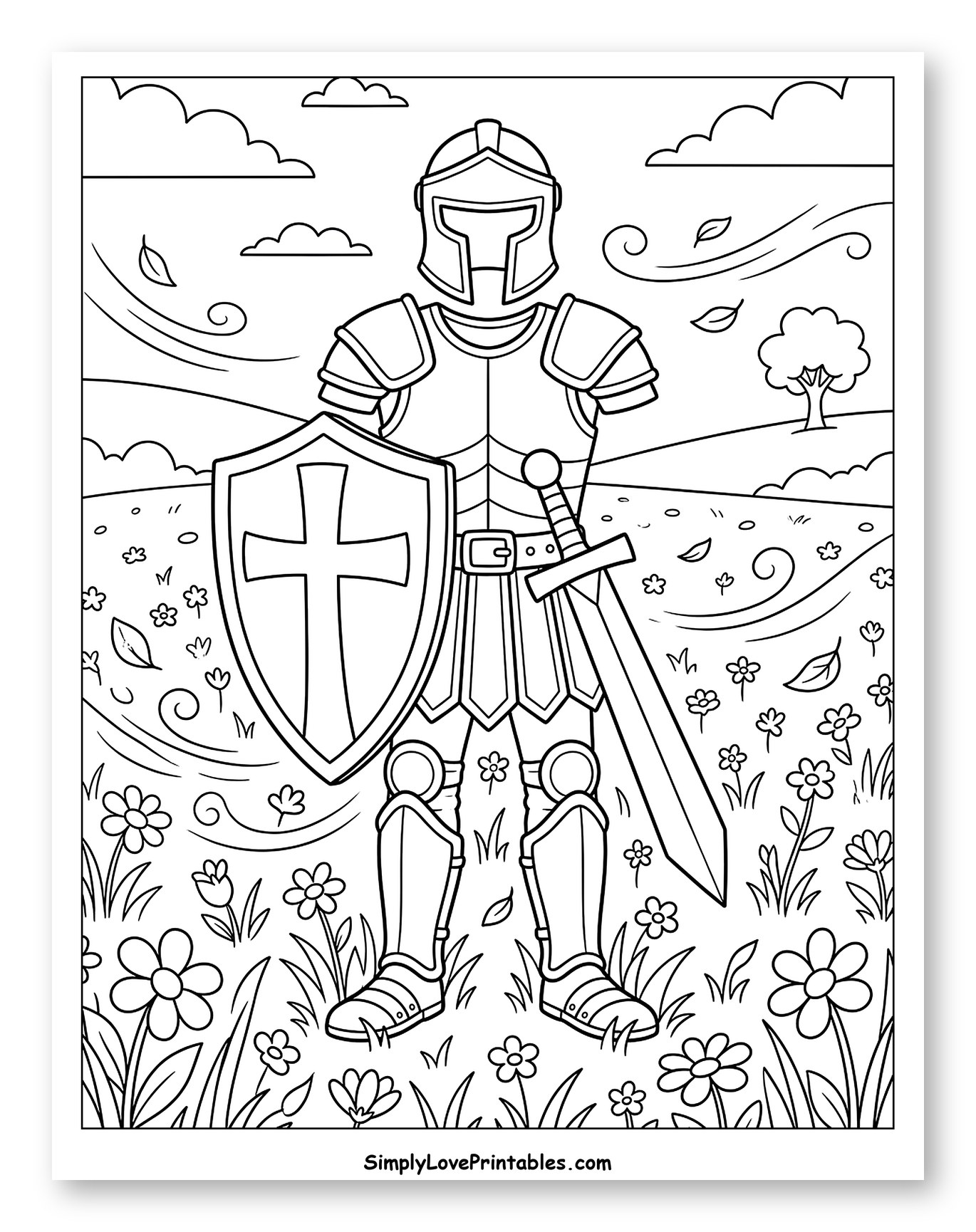 Knight in Armor with Shield and Sword