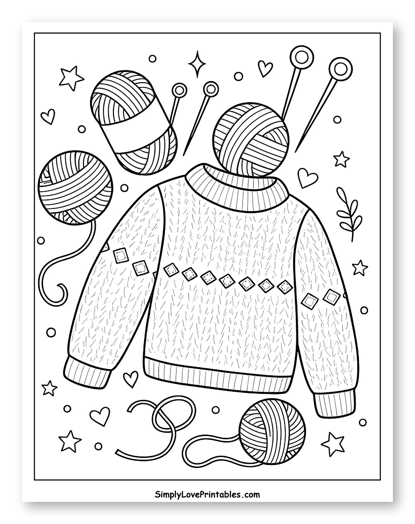 Knitting Supplies with a Cozy Sweater to Color for Adults