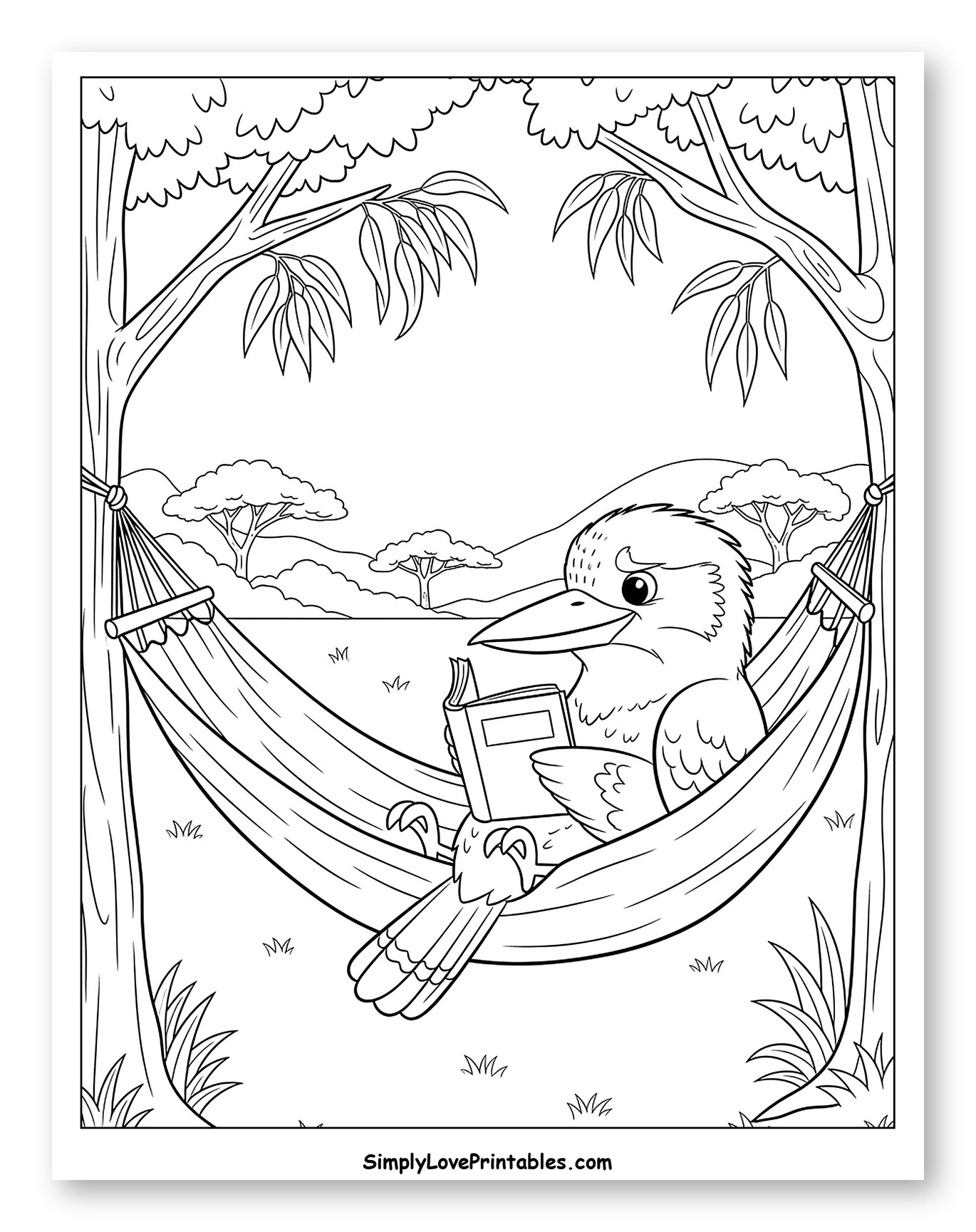 Kookaburra Reading a Book in a Hammock