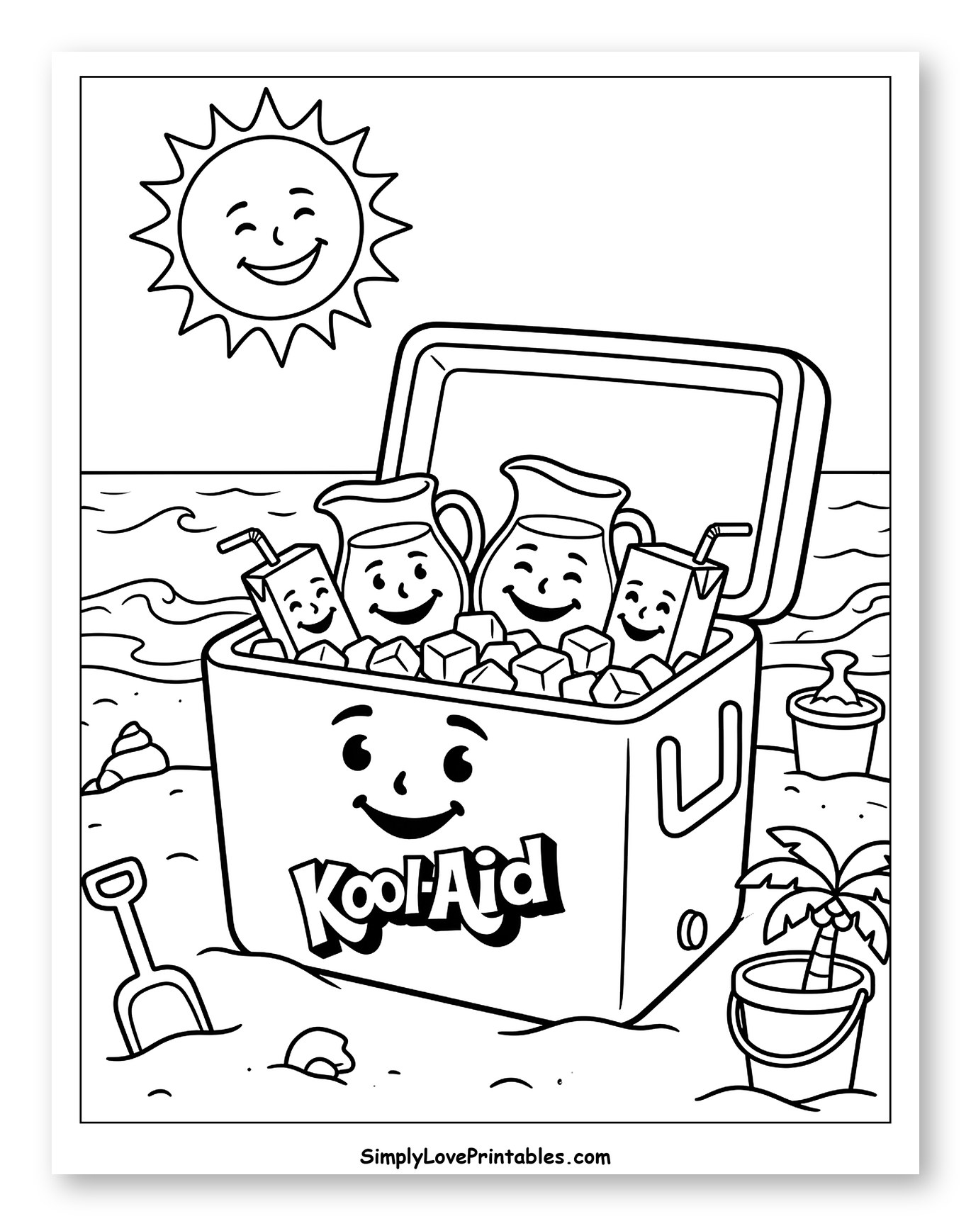 Kool-Aid Drinks Chilling on a Sunny Beach to Color for Kids