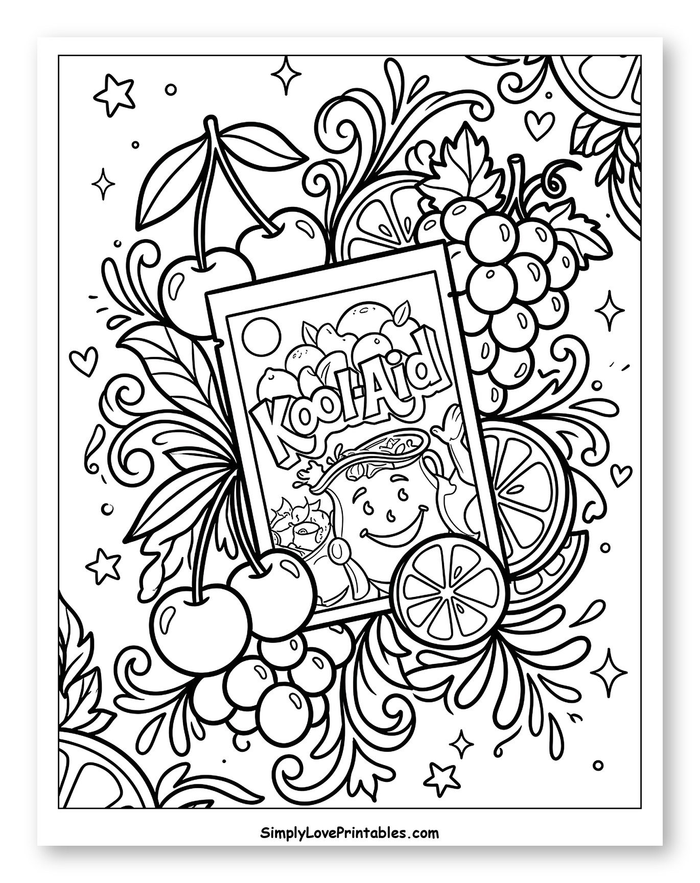 Kool-Aid Packet with Cherries, Grapes, and Citrus to Color for Adults