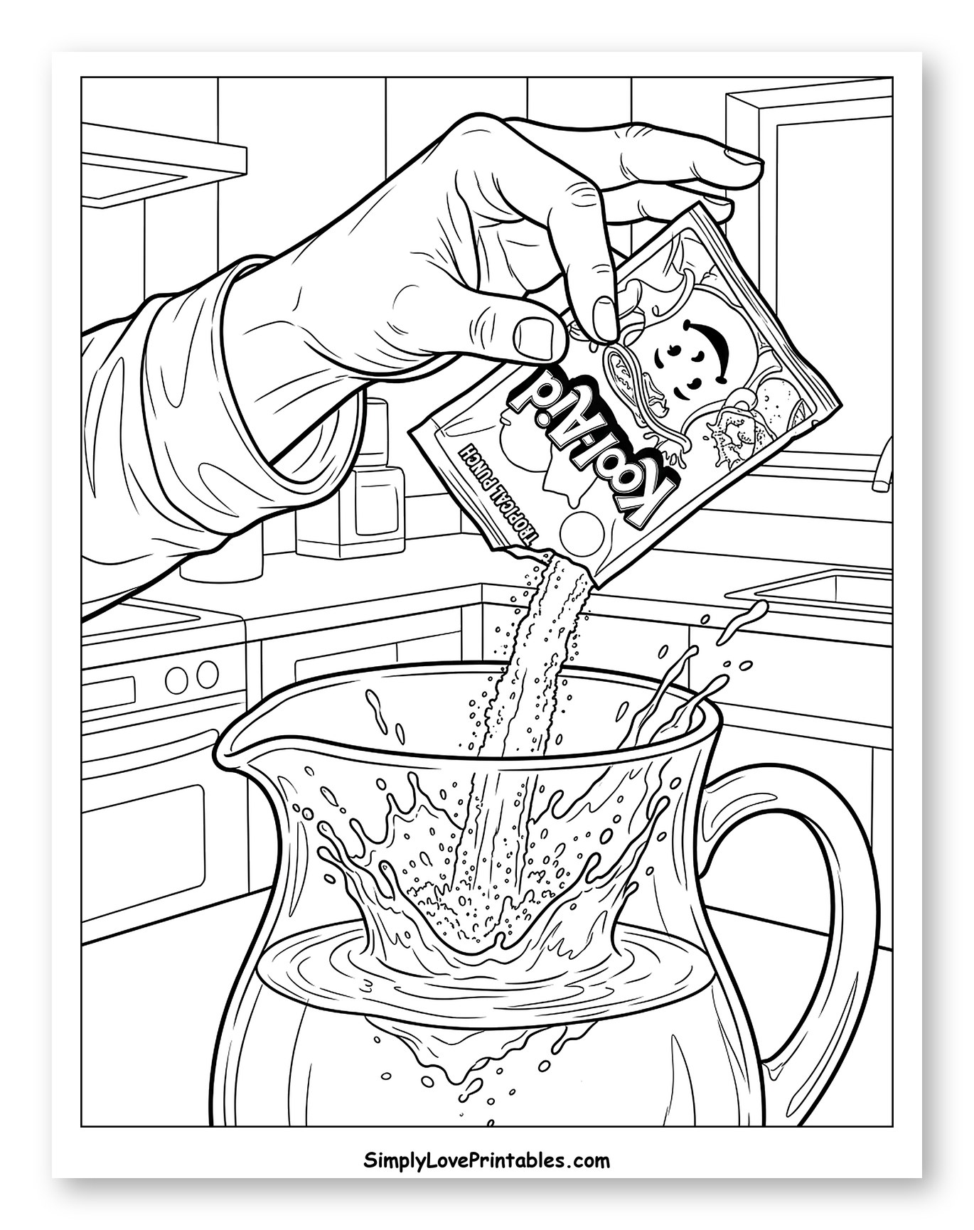 Kool-Aid Powder Splashing into Pitcher Coloring Page