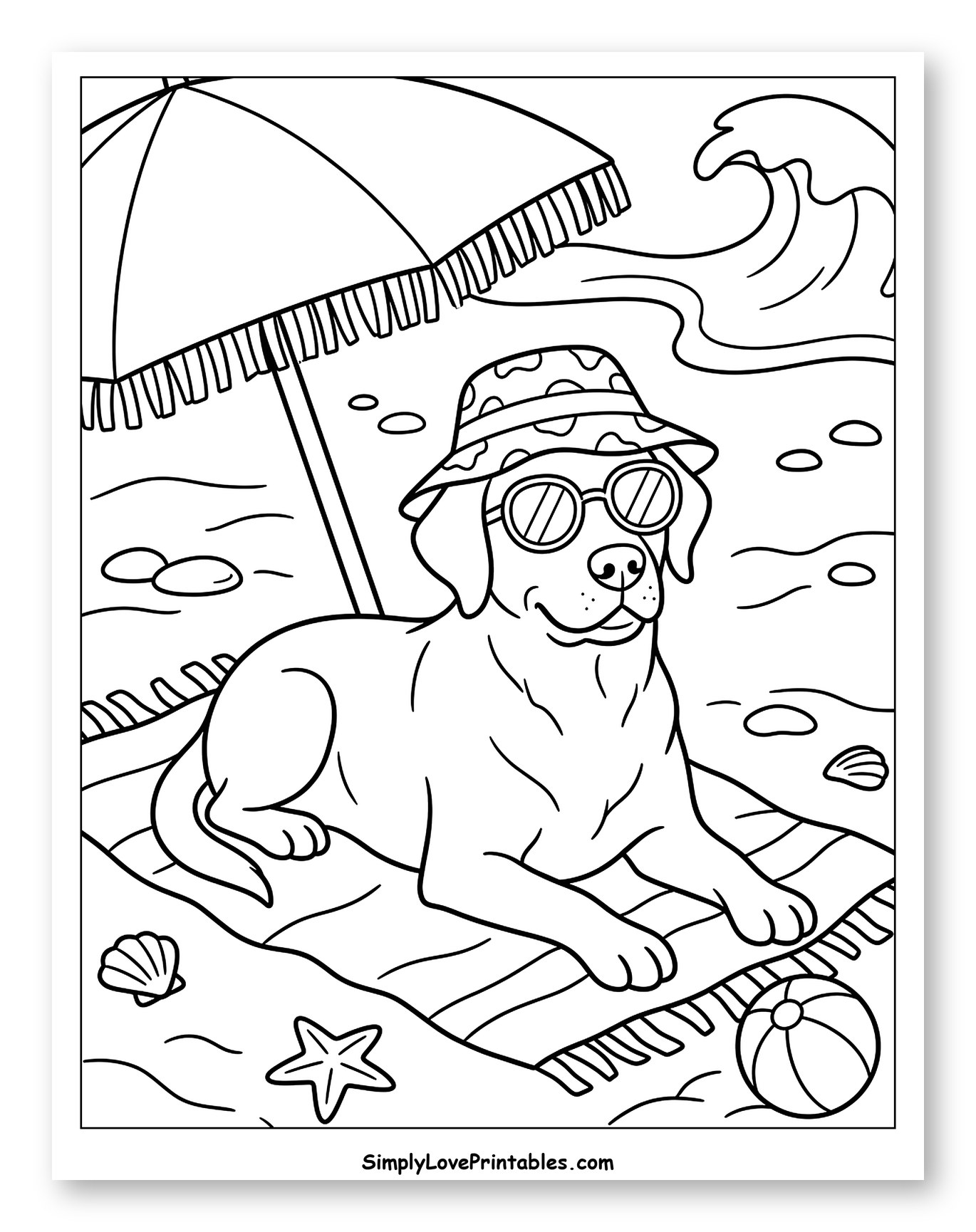 Labrador Enjoying a Sunny Beach Day Coloring Sheet for Kids