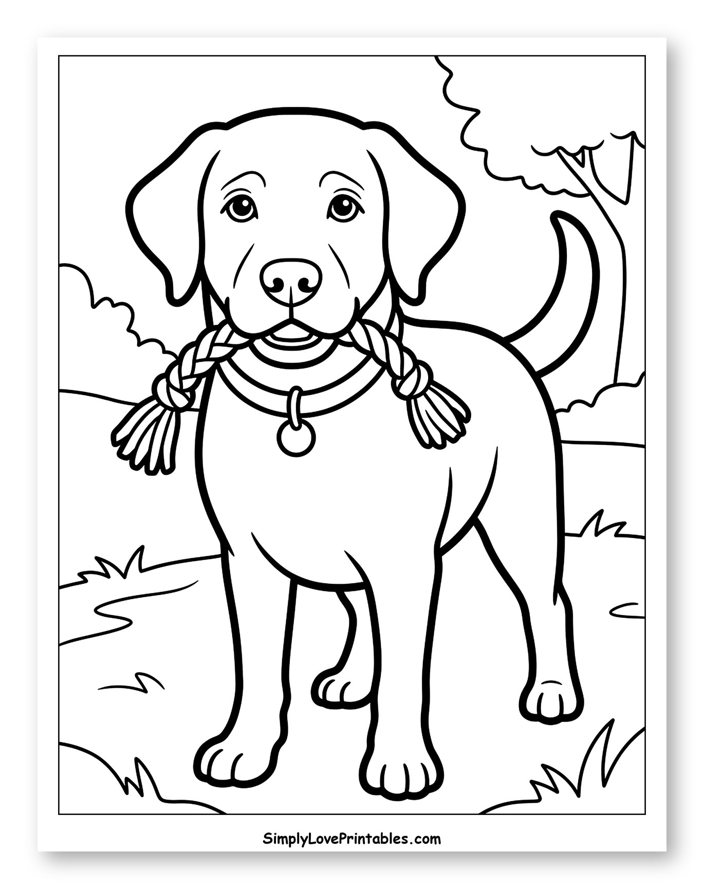 Labrador Puppy Holding Braided Toy Coloring Sheet for Toddlers