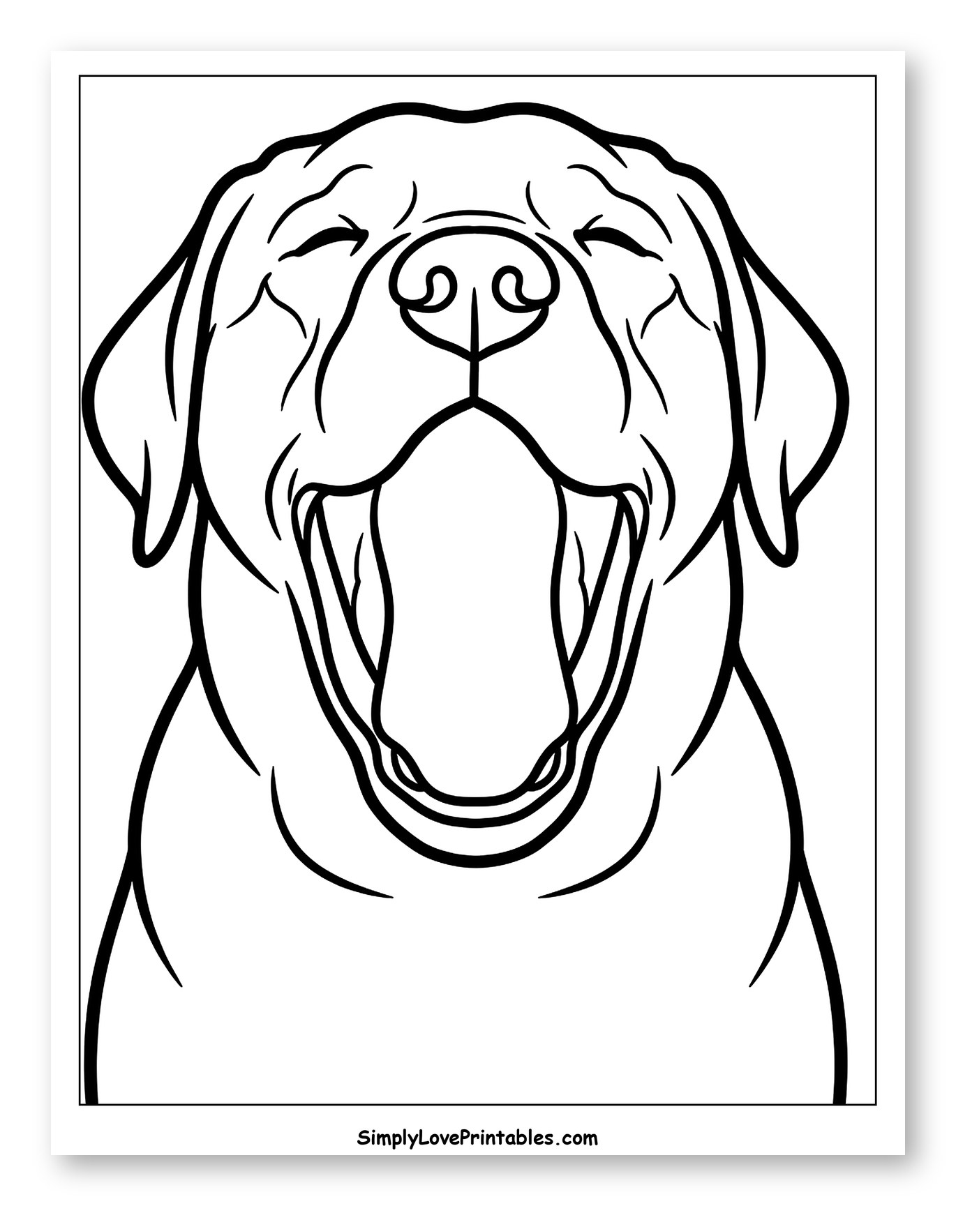Labrador Retriever Yawning Face Coloring Sheet for Toddlers