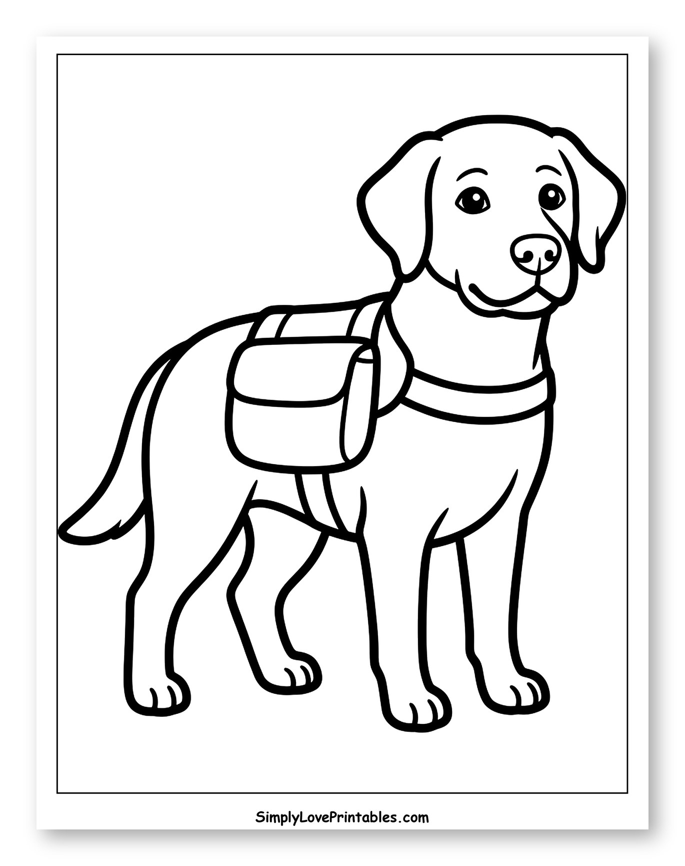 Labrador Service Dog with Pouch Vest Coloring Sheet for Toddlers