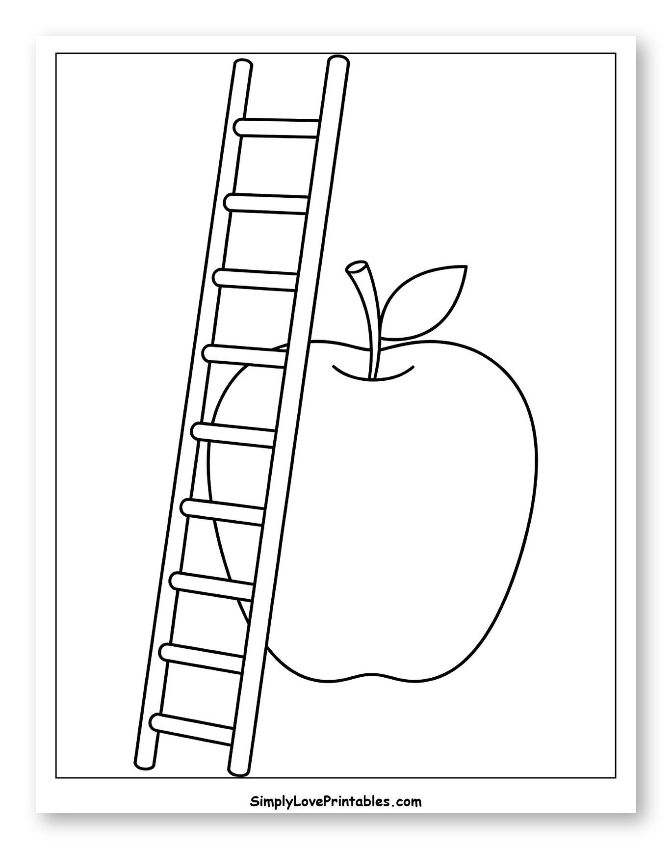 Ladder Leaning Against a Big Apple to Color for Toddlers