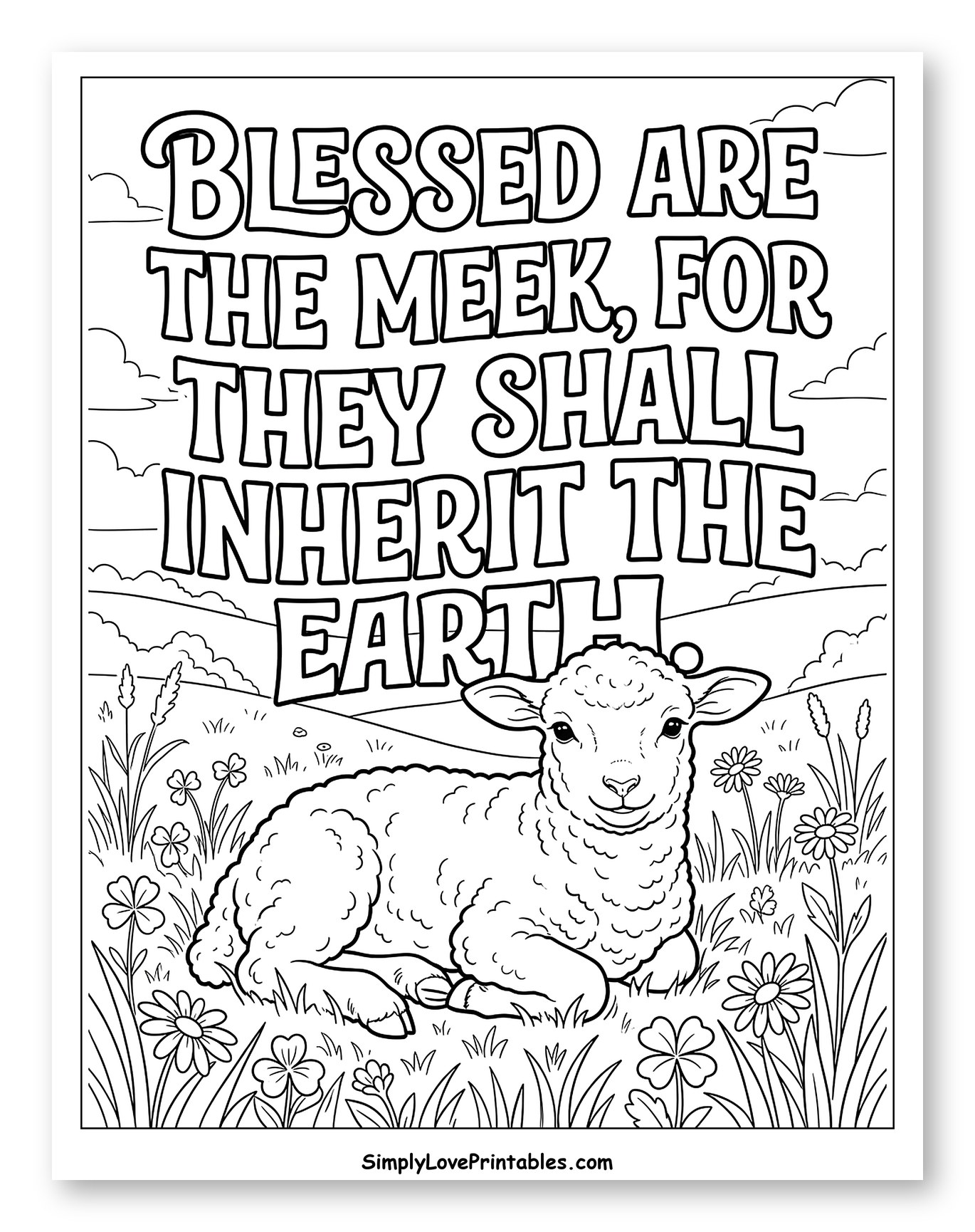 Lamb in Field with Beatitude Text