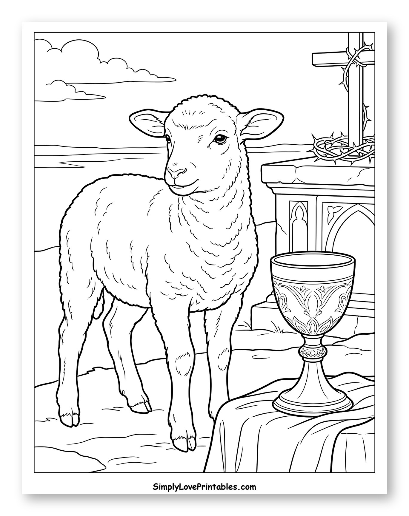 Lamb with Cross, Crown of Thorns, and Chalice
