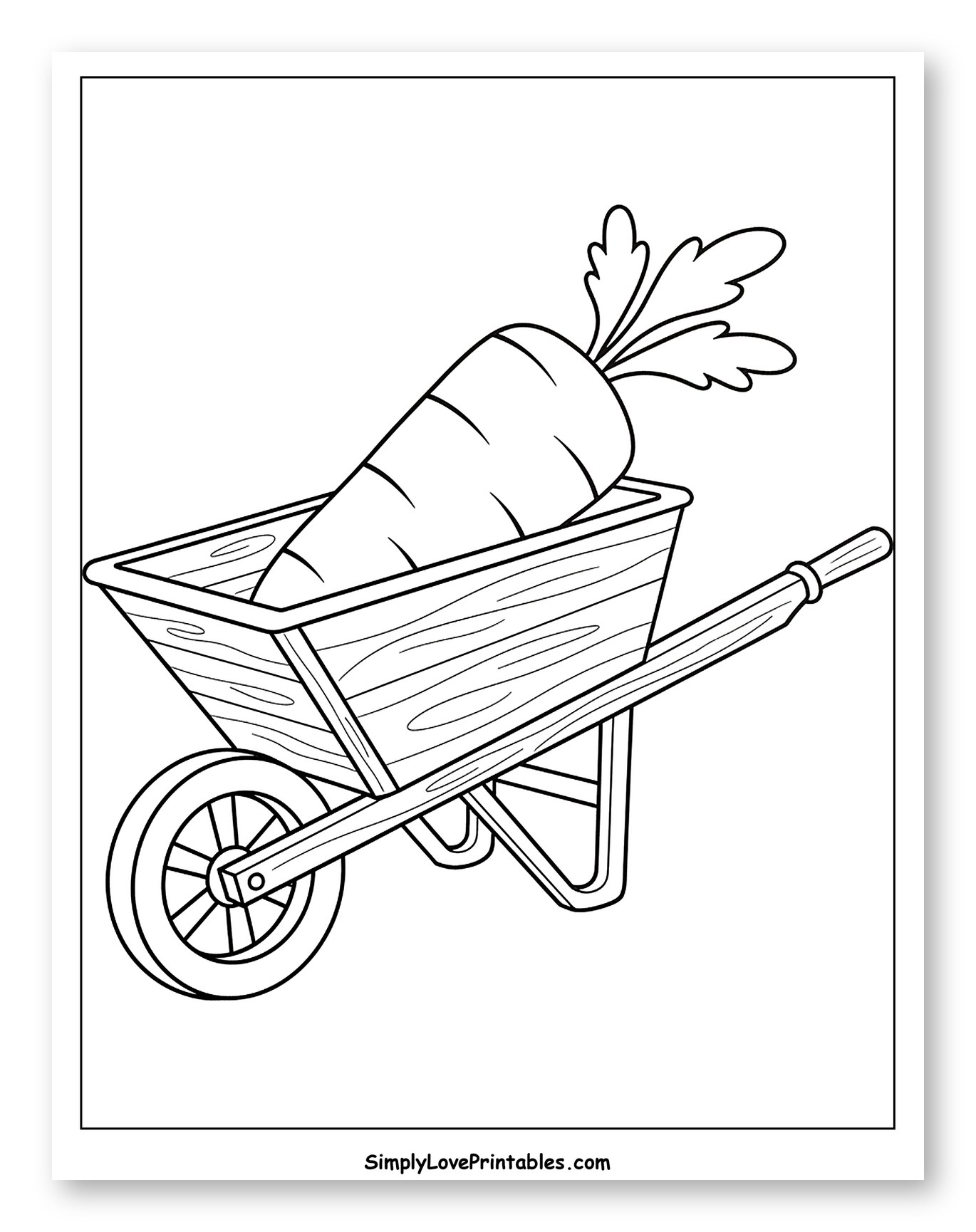 Large Carrot in a Wooden Wheelbarrow Coloring Page for Toddlers