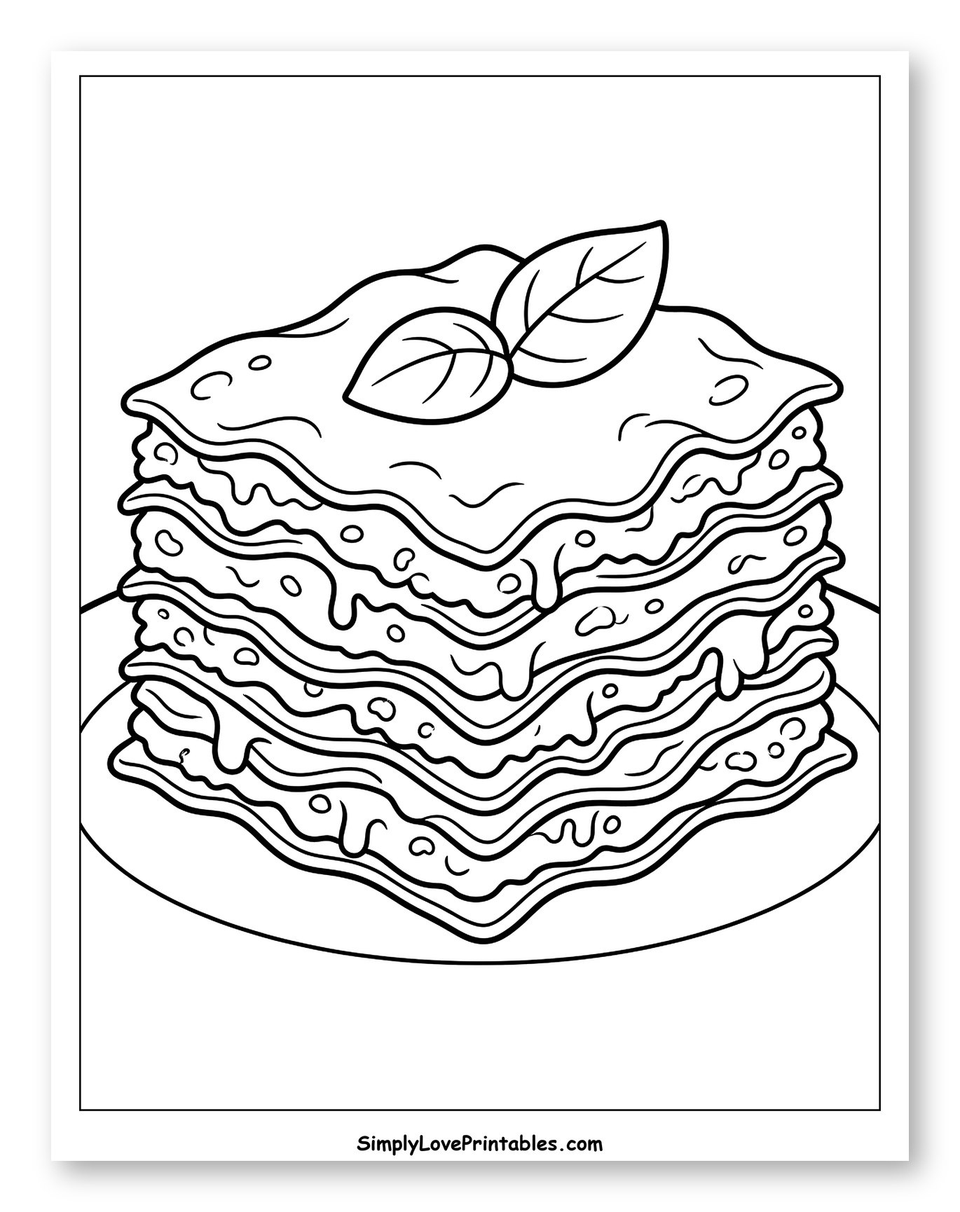 Layered Lasagna on a Plate Coloring Page for Kids