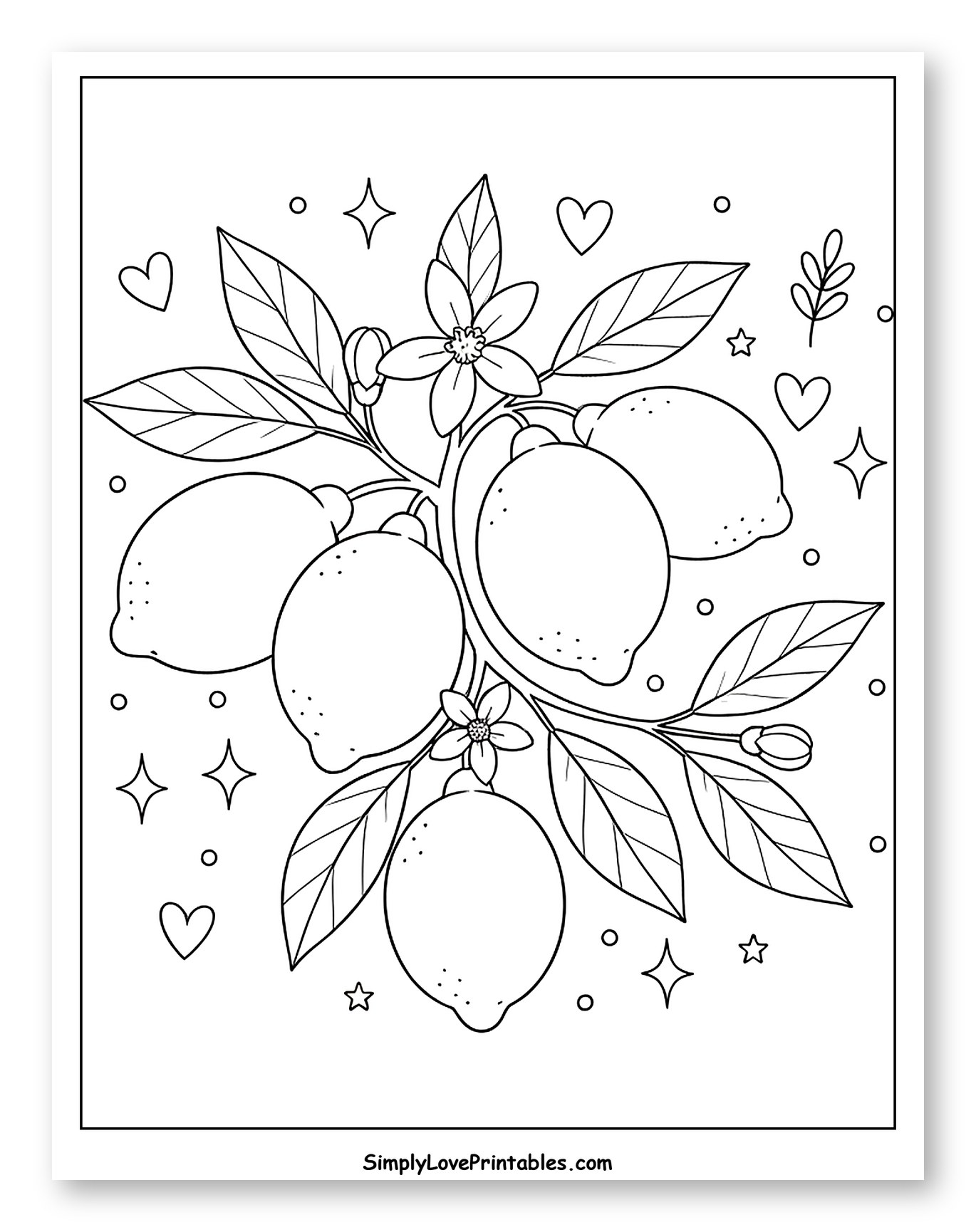 Lemon Branch with Flowers, Hearts, and Stars