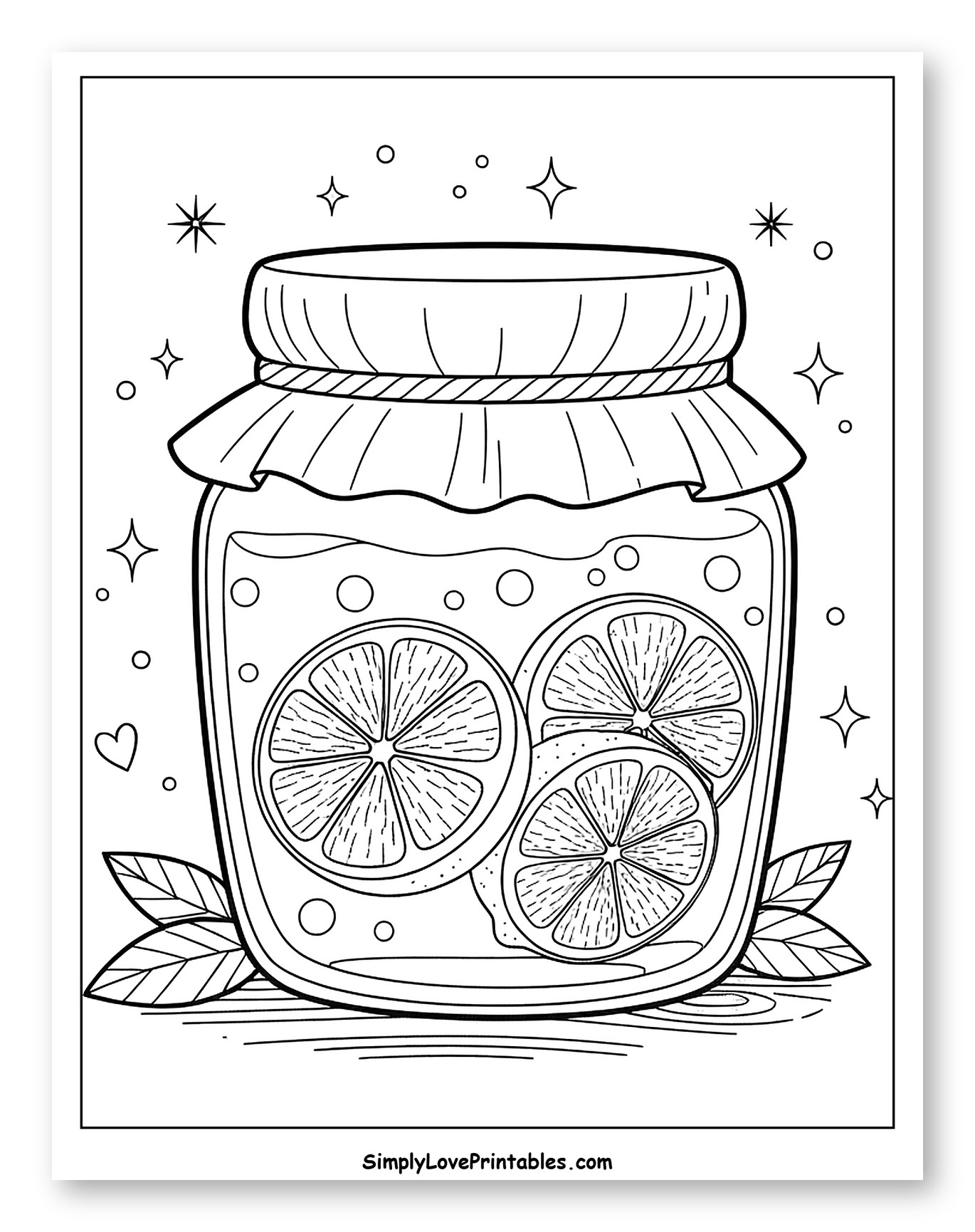 Lemon Slices in a Jar with Leaves to Color for Adults