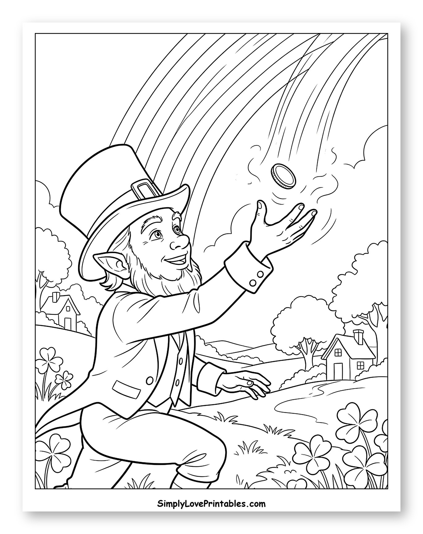Leprechaun Catching Gold Coin from Rainbow