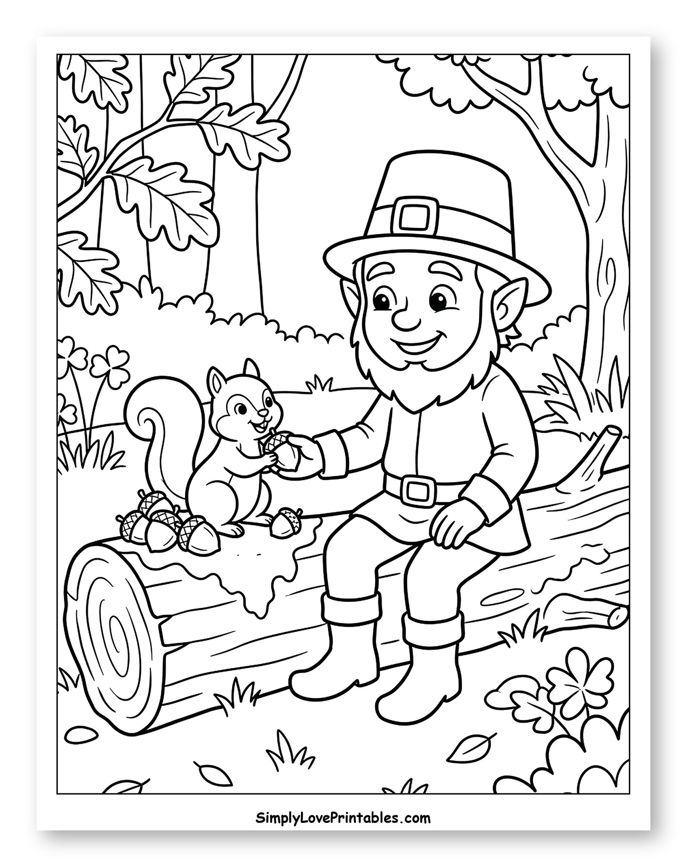 Leprechaun Feeding Squirrel on a Log