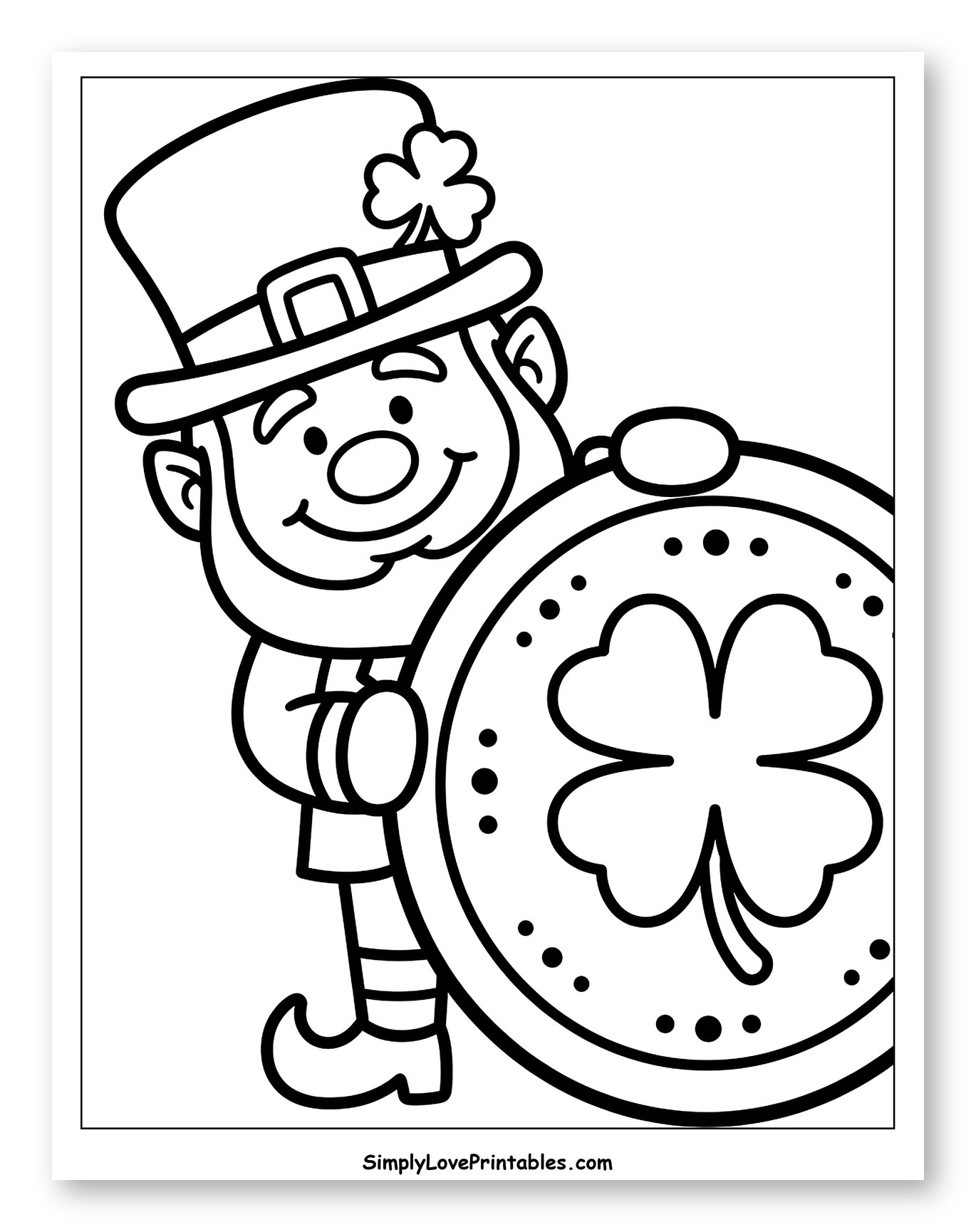 Leprechaun Holding a Giant Gold Coin to Color for Toddlers