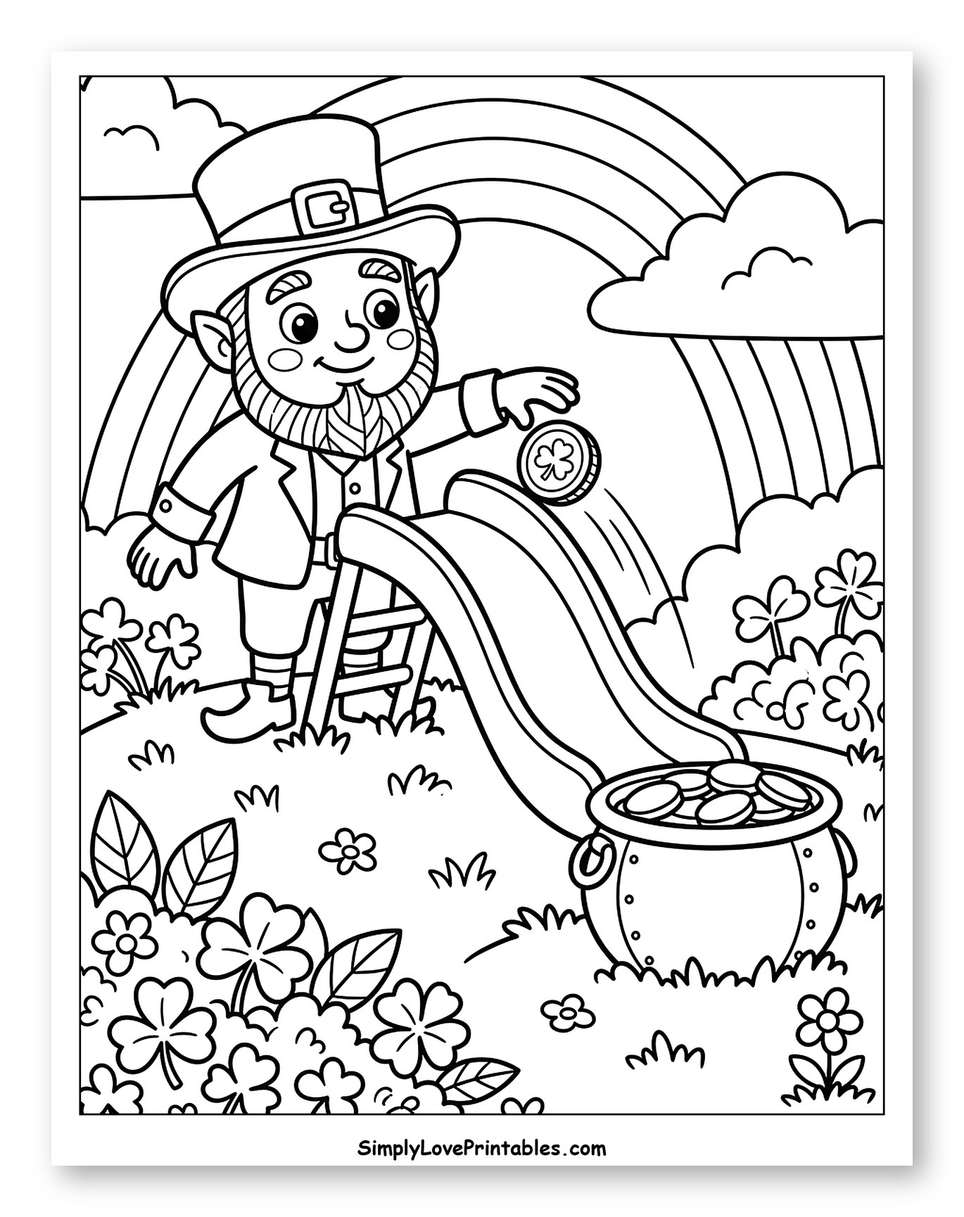 Leprechaun Sliding Gold Coin into Pot