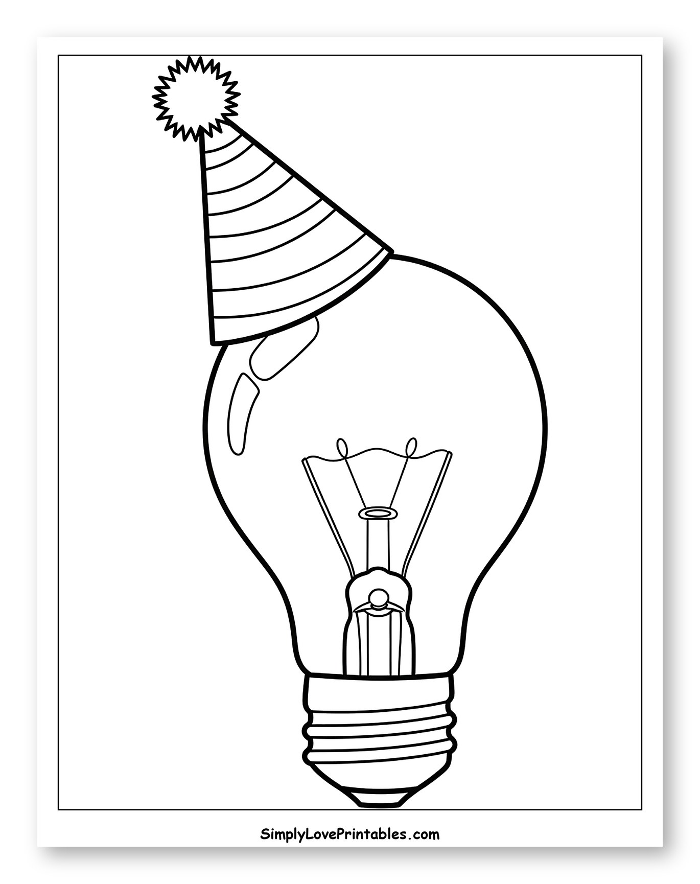 Light Bulb Wearing a Party Hat Coloring Page for Toddlers
