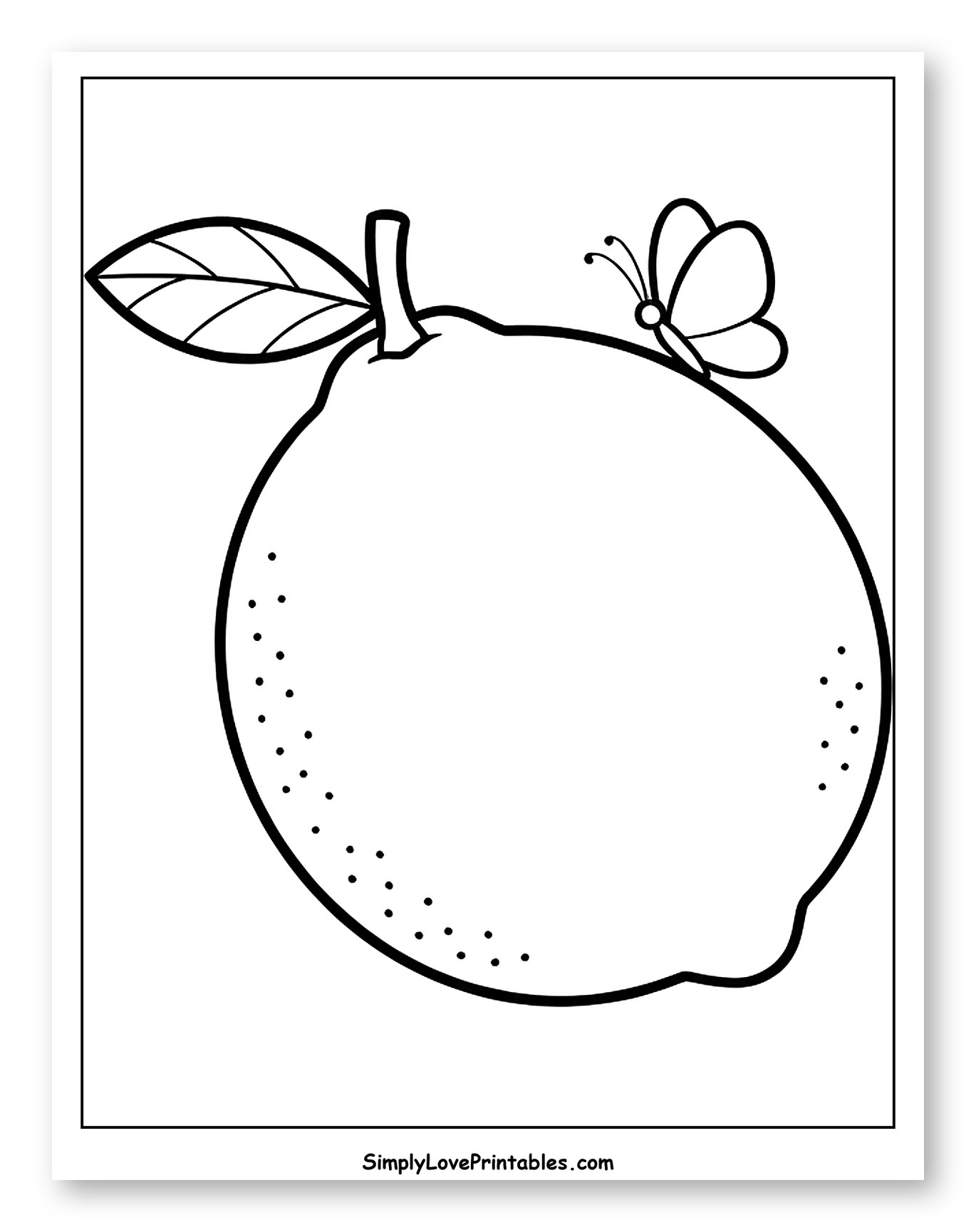 Lime with Leaf and Butterfly Coloring Page for Toddlers