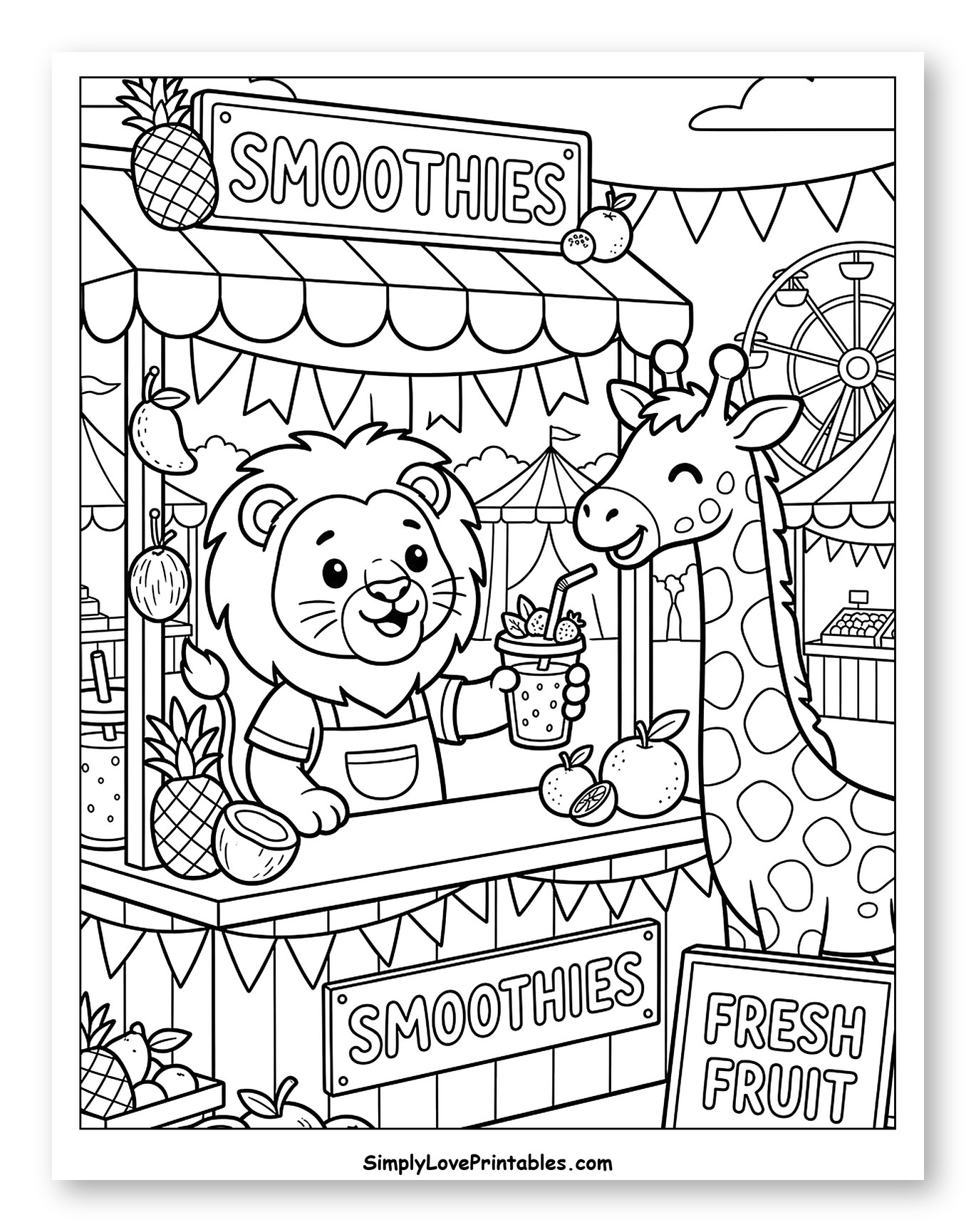 Lion and Giraffe at Smoothie Stand