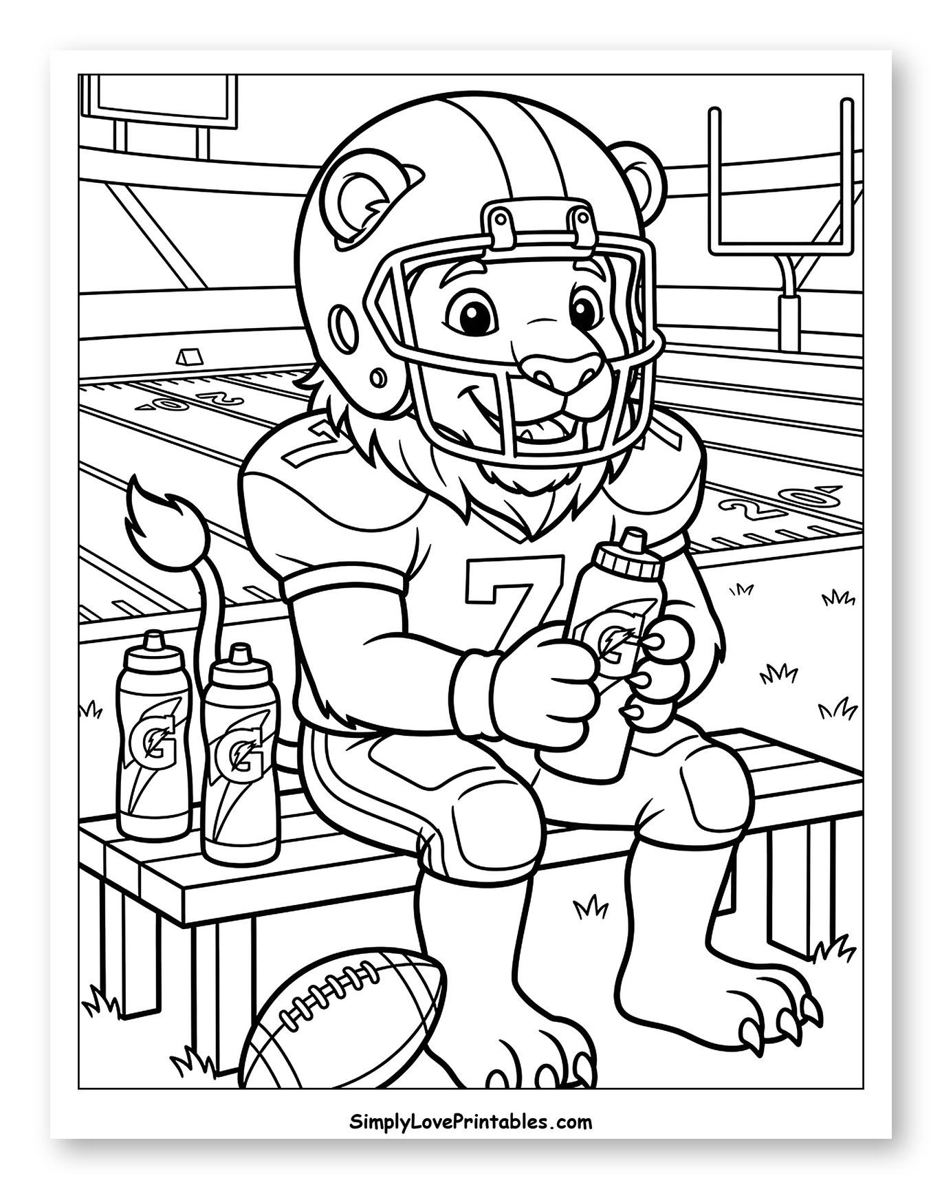 Lion Football Player with Gatorade Coloring Page for Kids