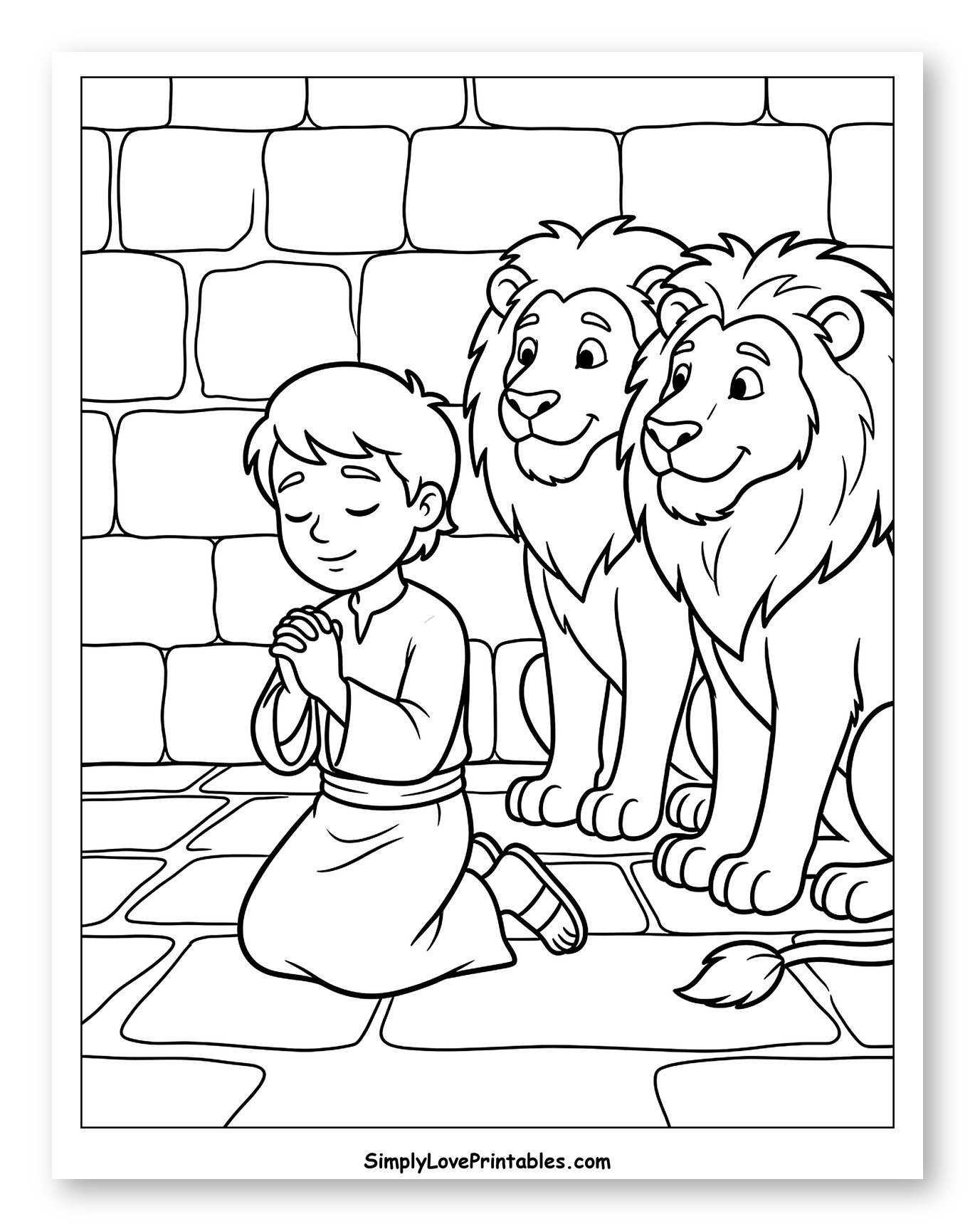 Lions Listening to Daniel Pray to Color for Kids
