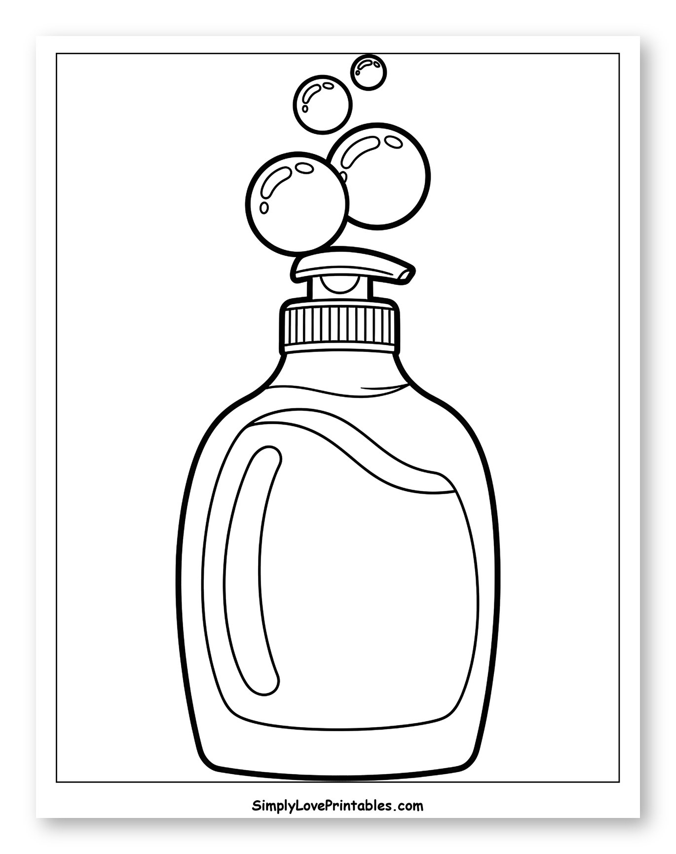 Liquid Soap Bottle with Floating Bubbles Coloring Page for Toddlers