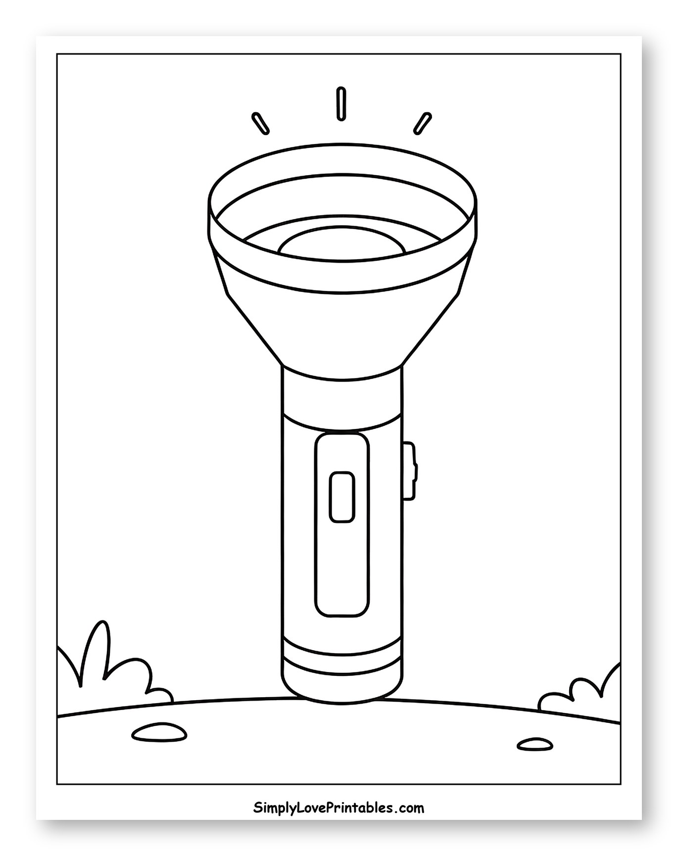 Lit Flashlight Standing on Ground