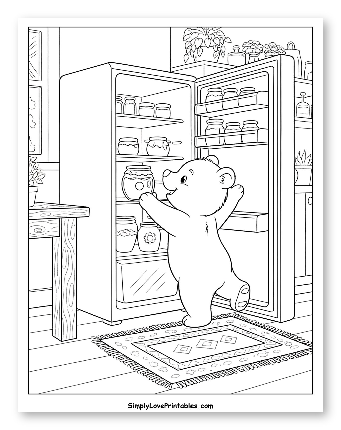Little Bear Reaching for Honey in Fridge
