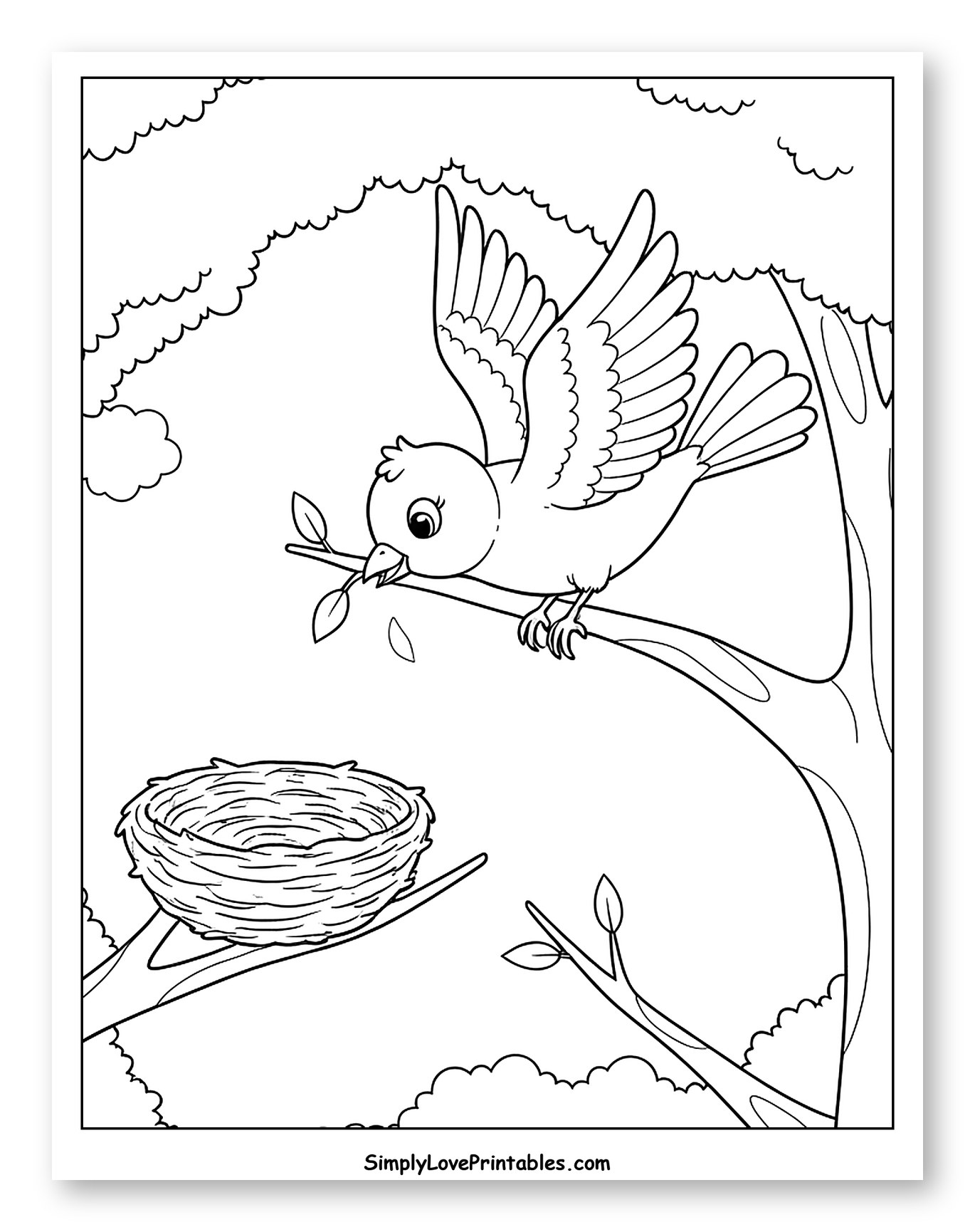 Little Bird Bringing Leaves to Its Nest