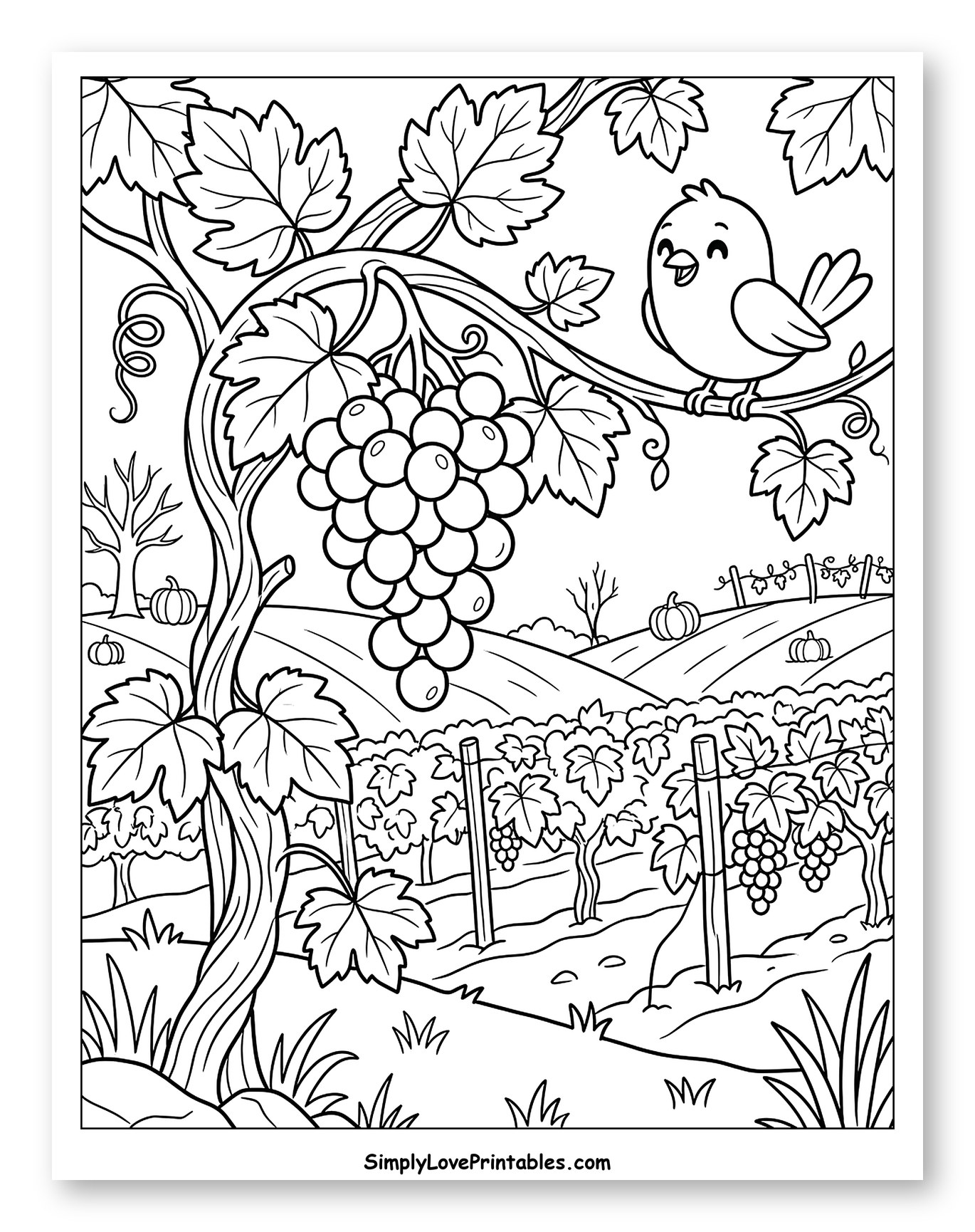 Little Bird Perched Beside Fresh Grape Harvest