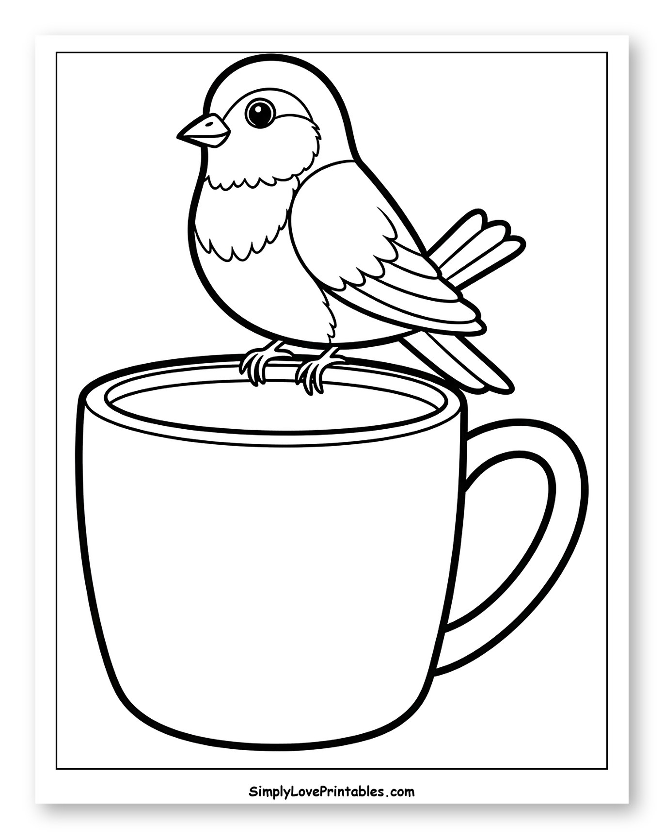Little Bird Perched on a Coffee Mug