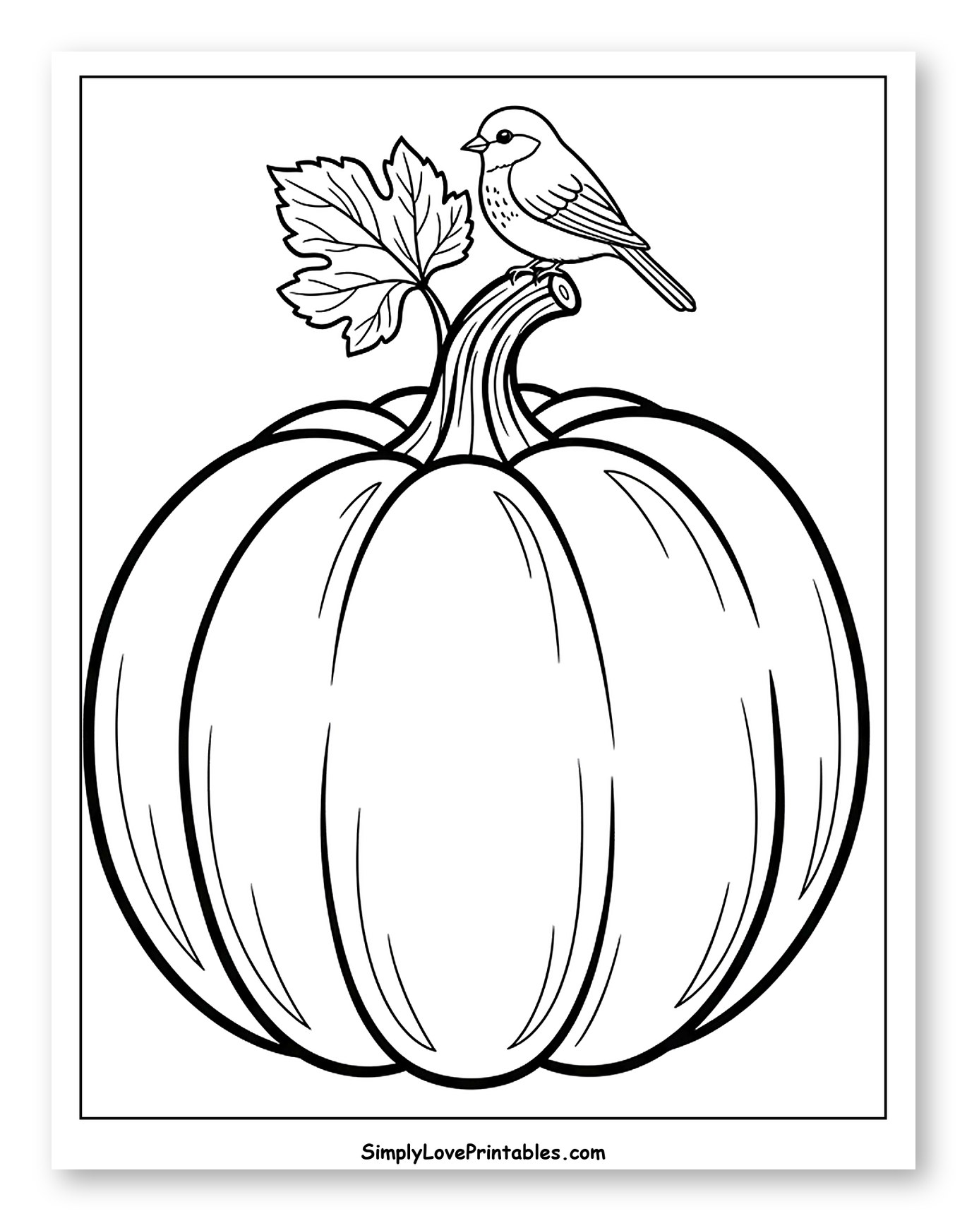 Little Bird Perched on a Pumpkin to Color for Toddlers
