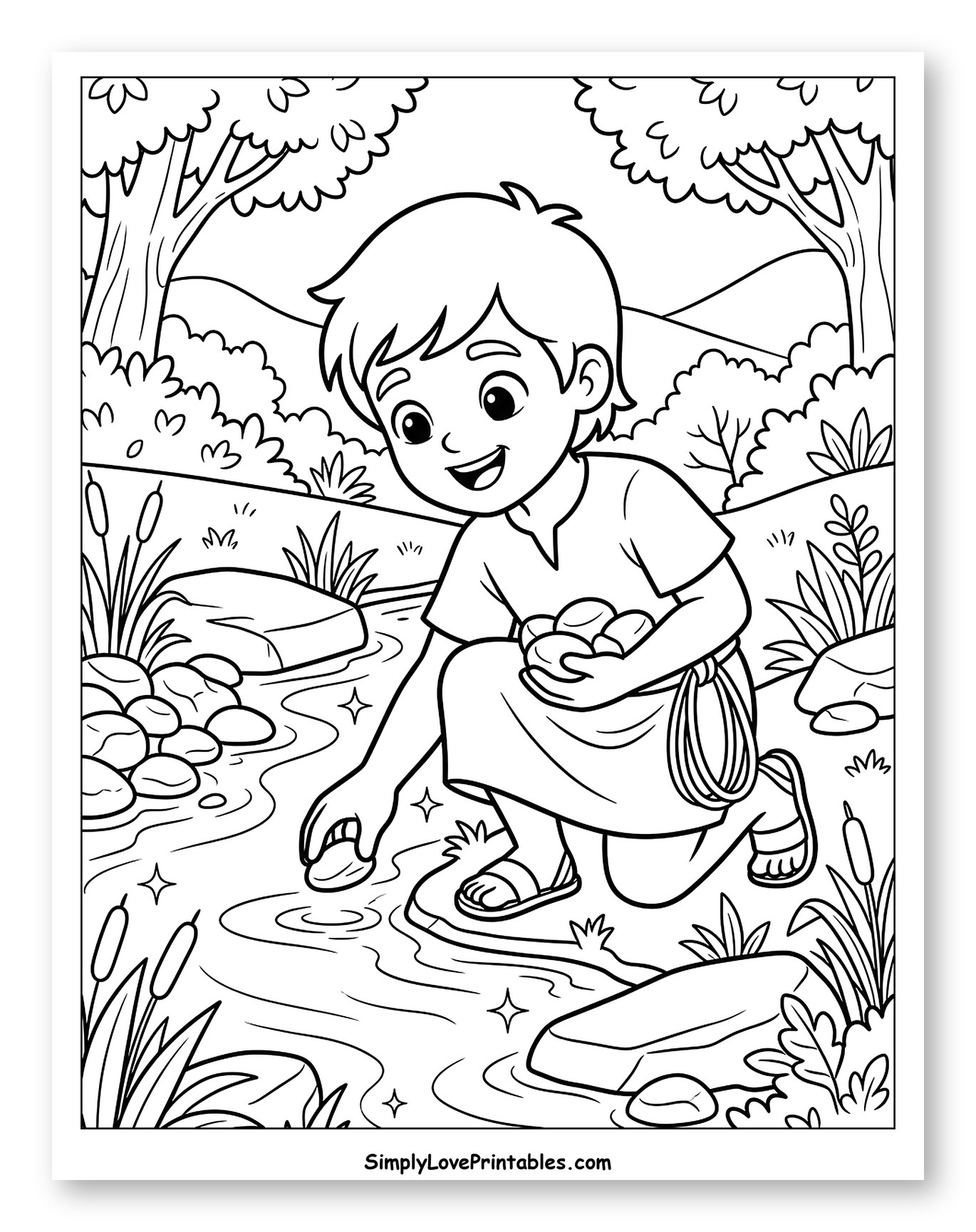 Little David Choosing Five Smooth Stones Coloring Sheet for Kids